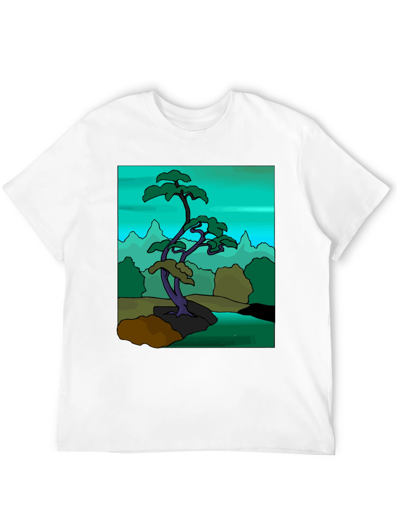 Artistic Bonsai Tree Graphic T-Shirt - Black