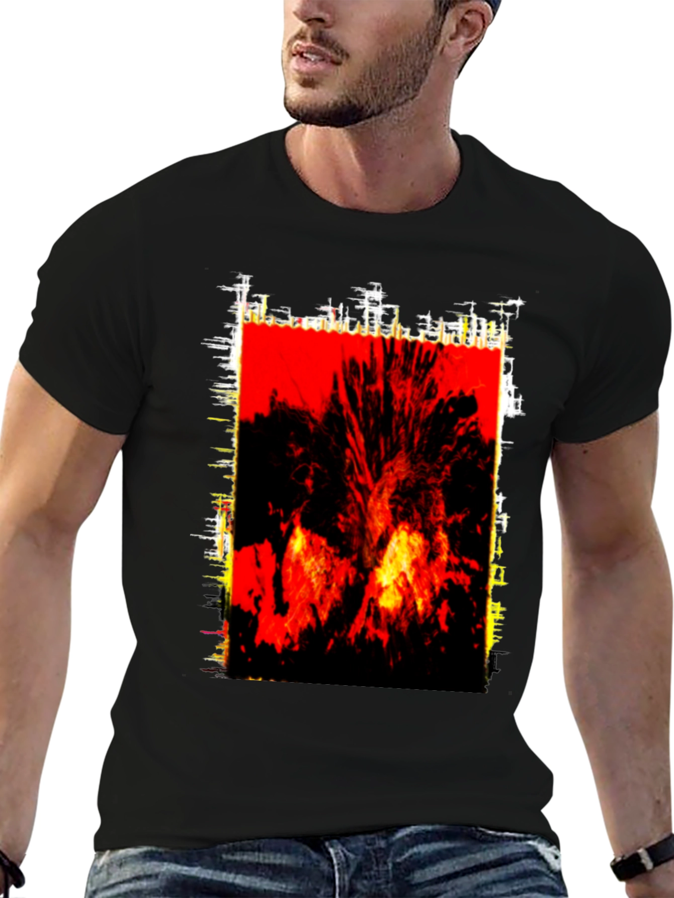 Fiery Graphic Print Black T-Shirt