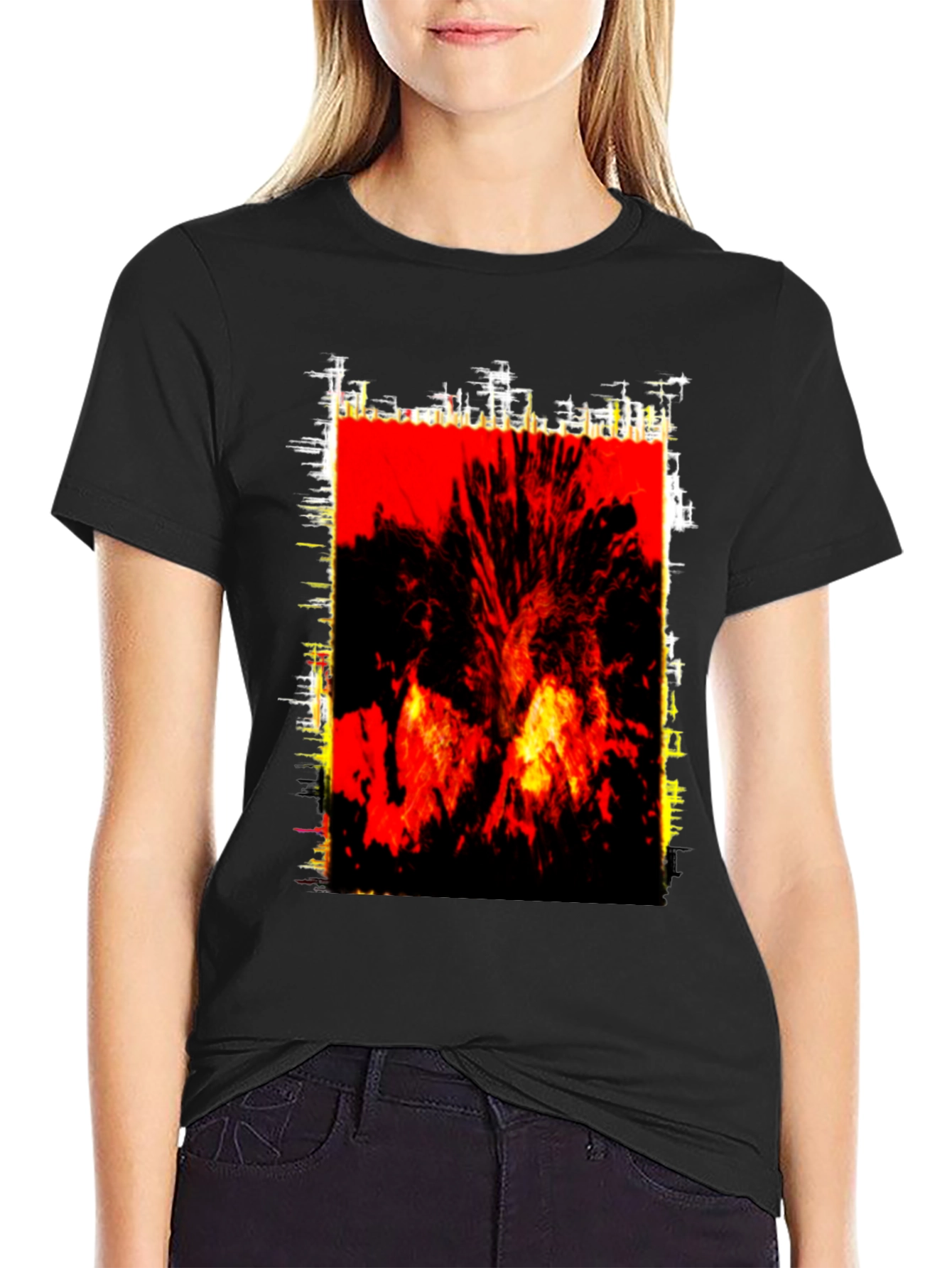 Fiery Graphic Print Black T-Shirt