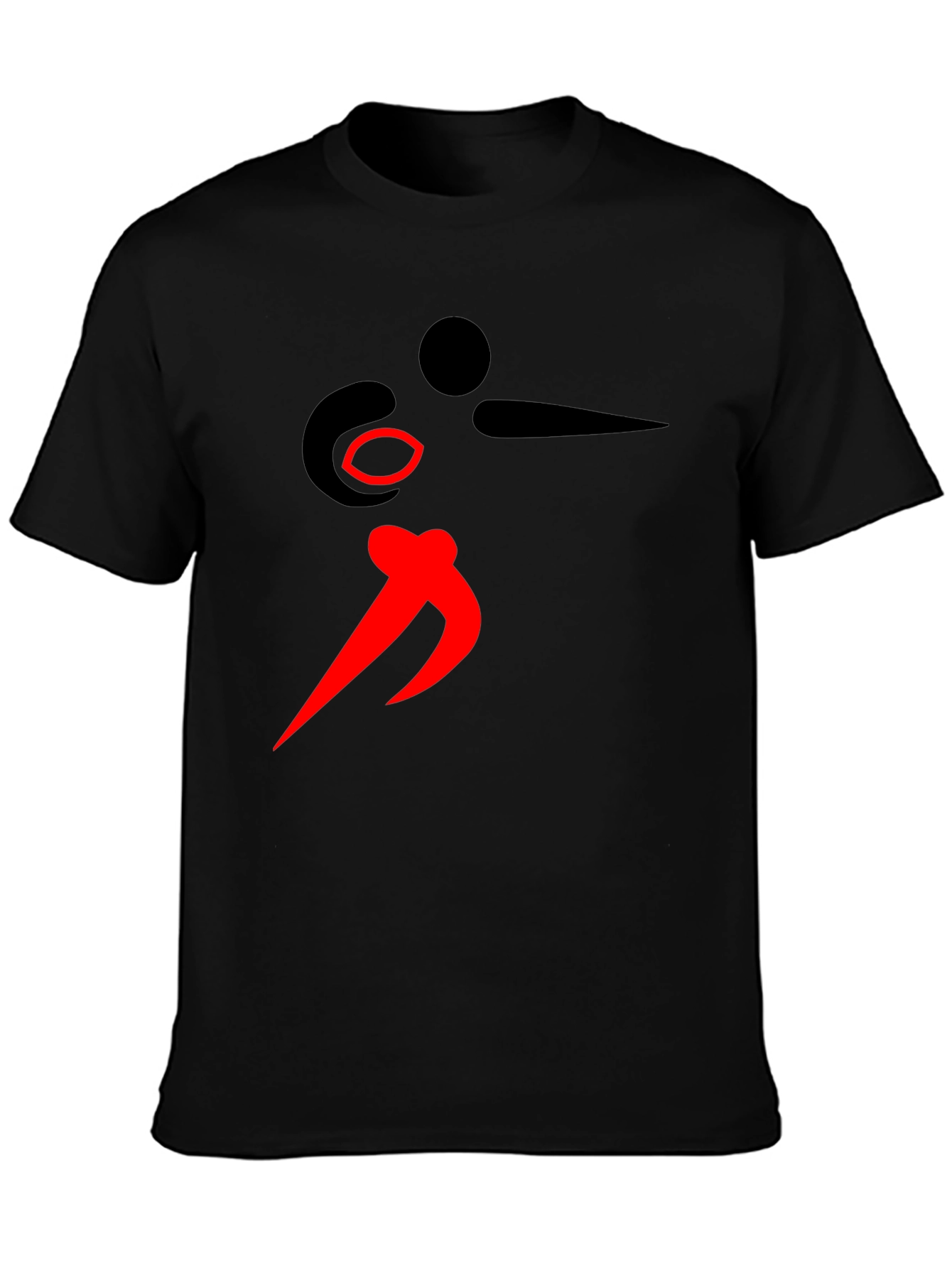Black Graphic Tee with Red Abstract Design
