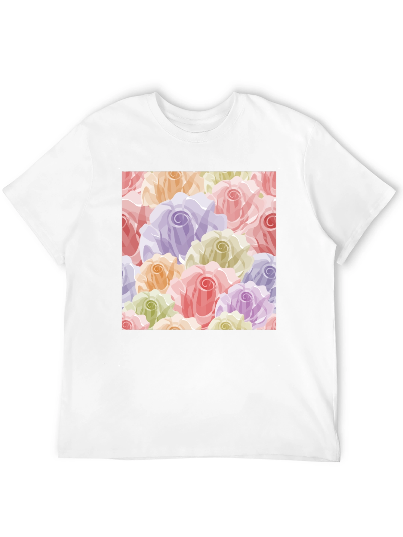 Floral Roses Pattern T-Shirt - Black