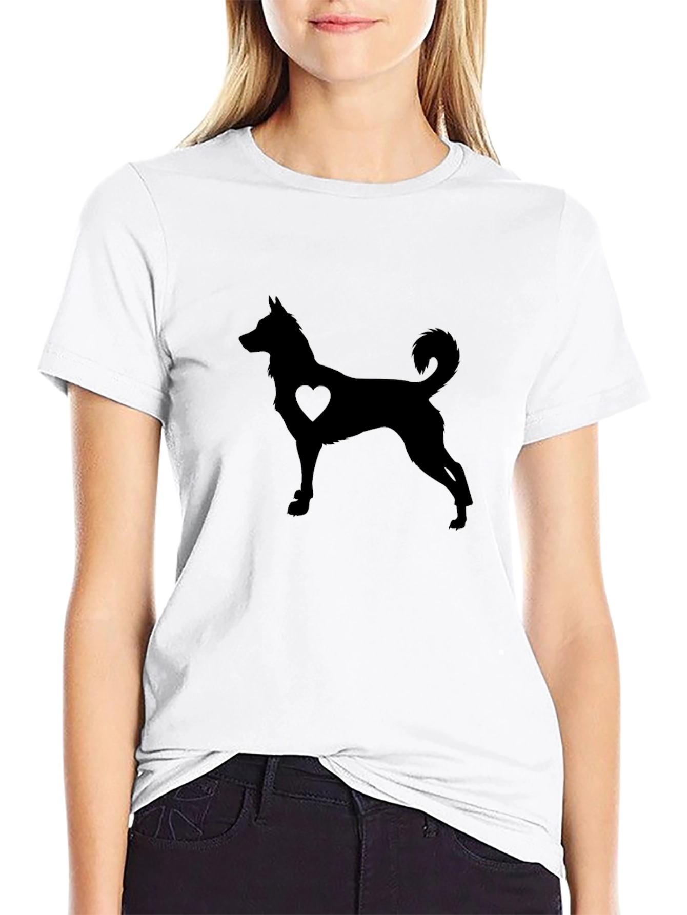 Dog Heart Silhouette Black T-Shirt