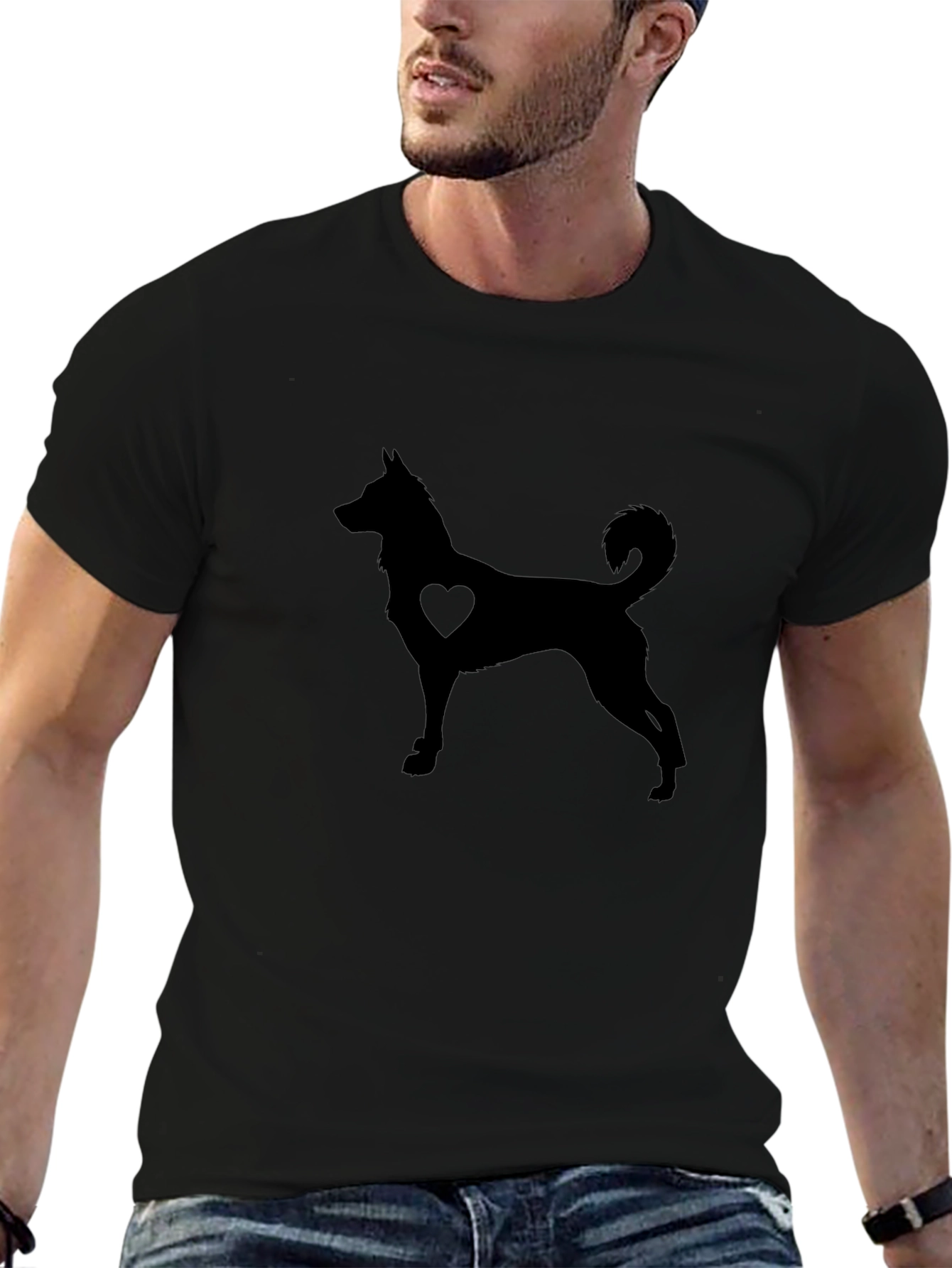 Dog Heart Silhouette Black T-Shirt