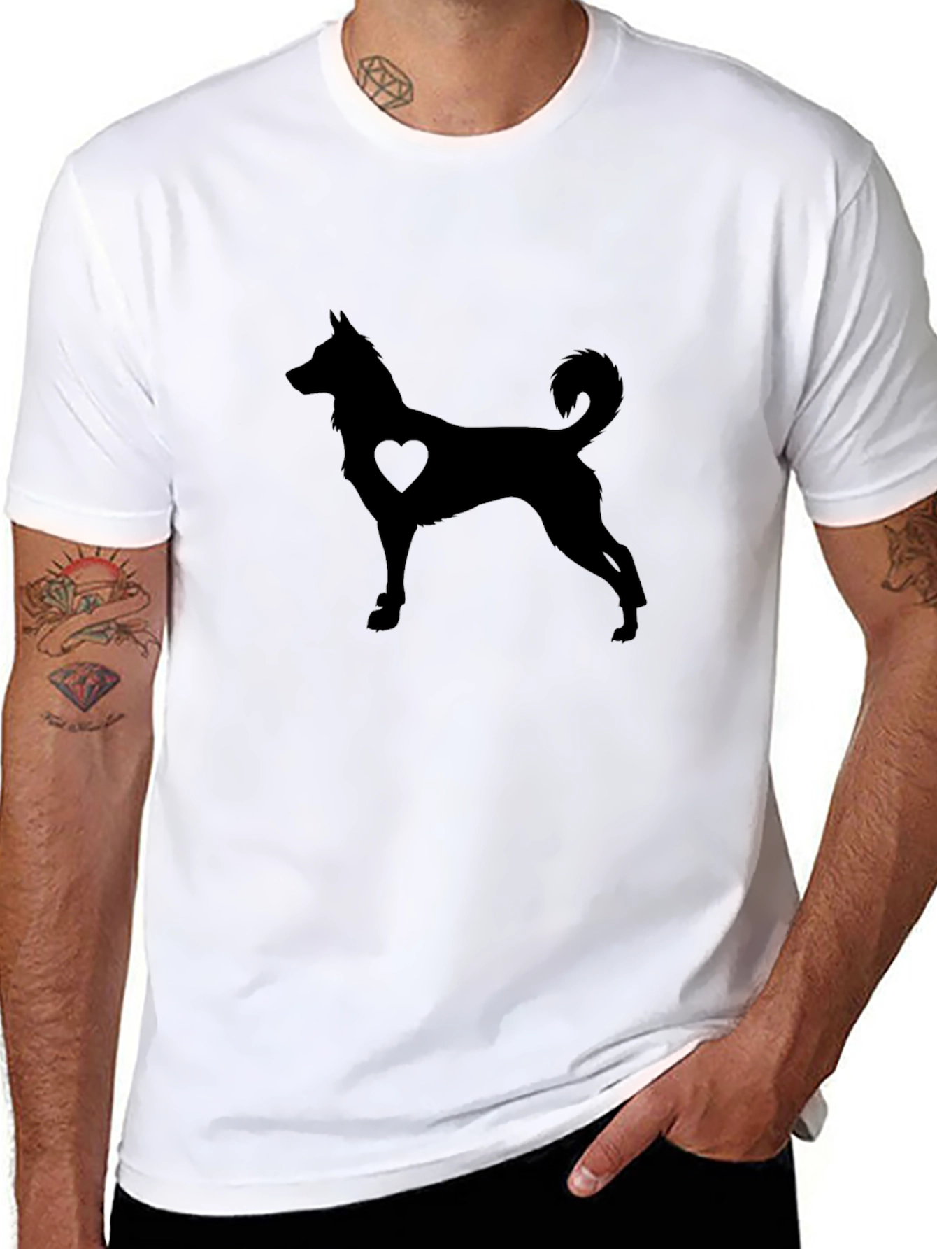 Dog Heart Silhouette Black T-Shirt