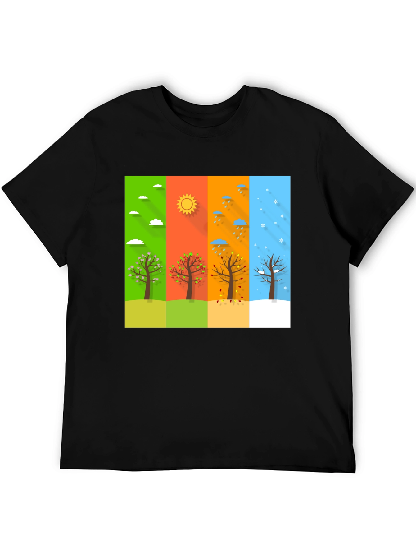 Seasons Tree Graphic Tee - Black Cotton T-Shirt