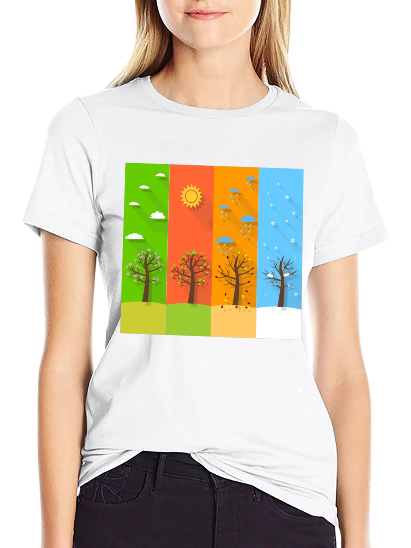 Seasons Tree Graphic Tee - Black Cotton T-Shirt