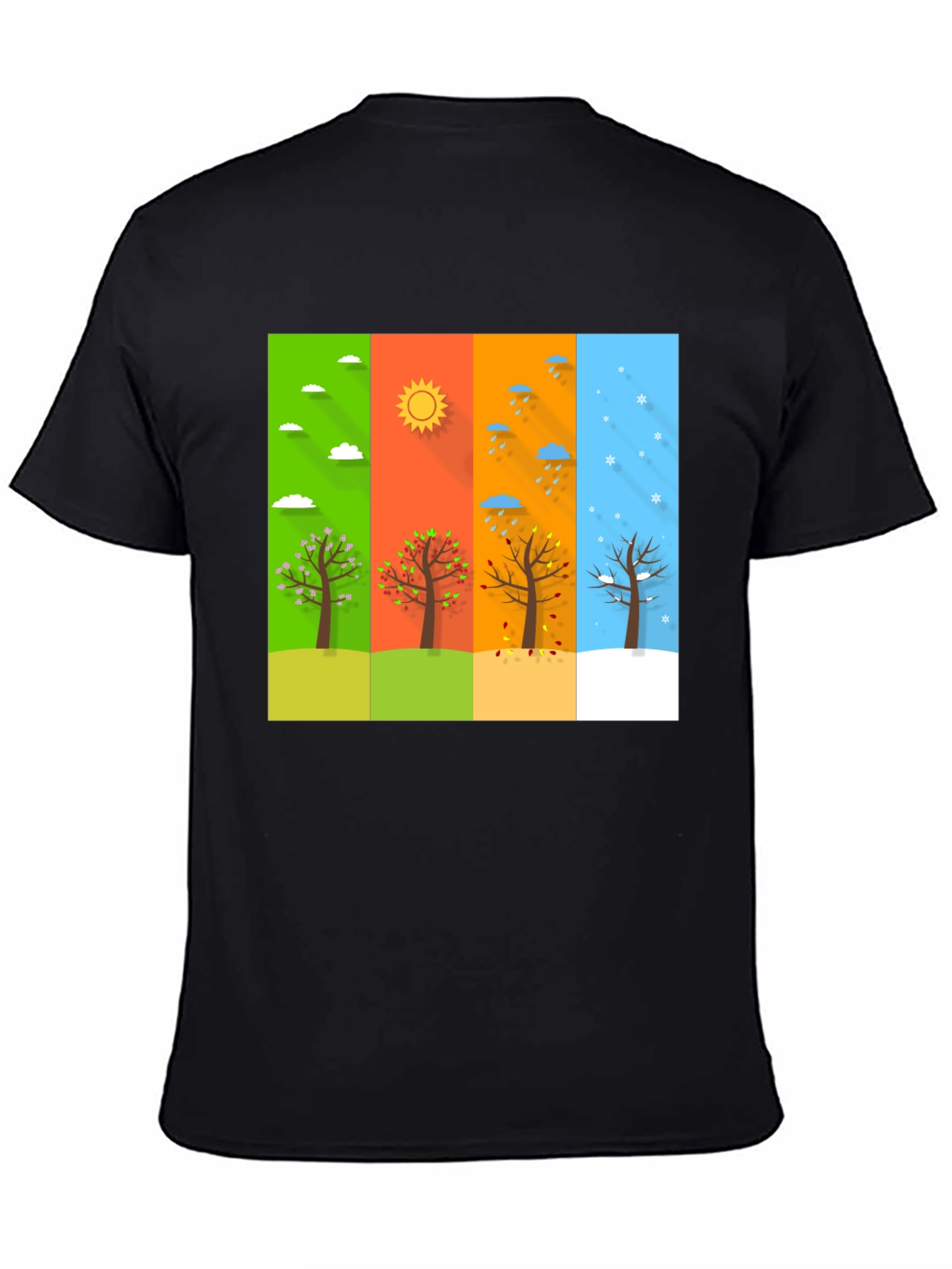 Seasons Tree Graphic Tee - Black Cotton T-Shirt