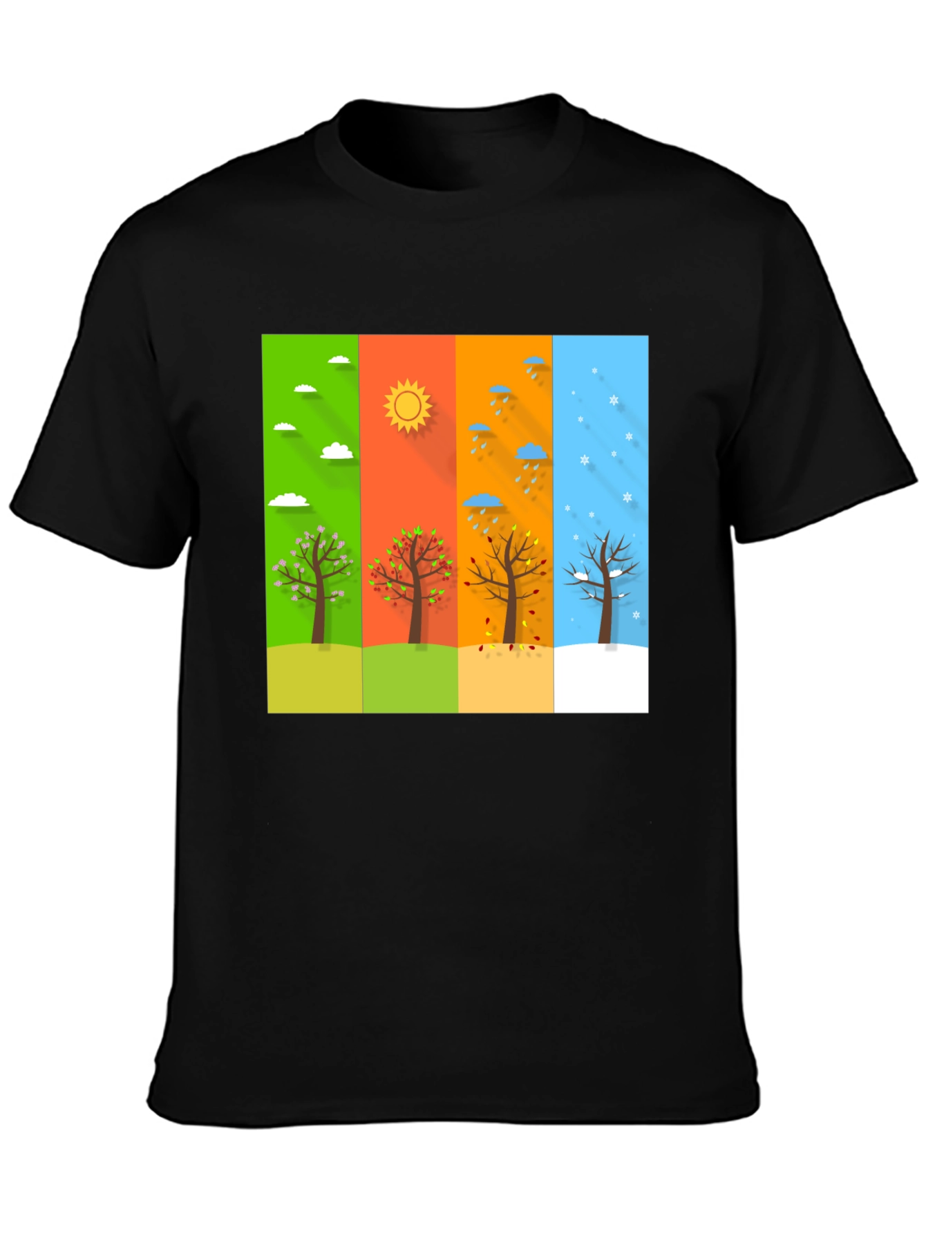 Seasons Tree Graphic Tee - Black Cotton T-Shirt