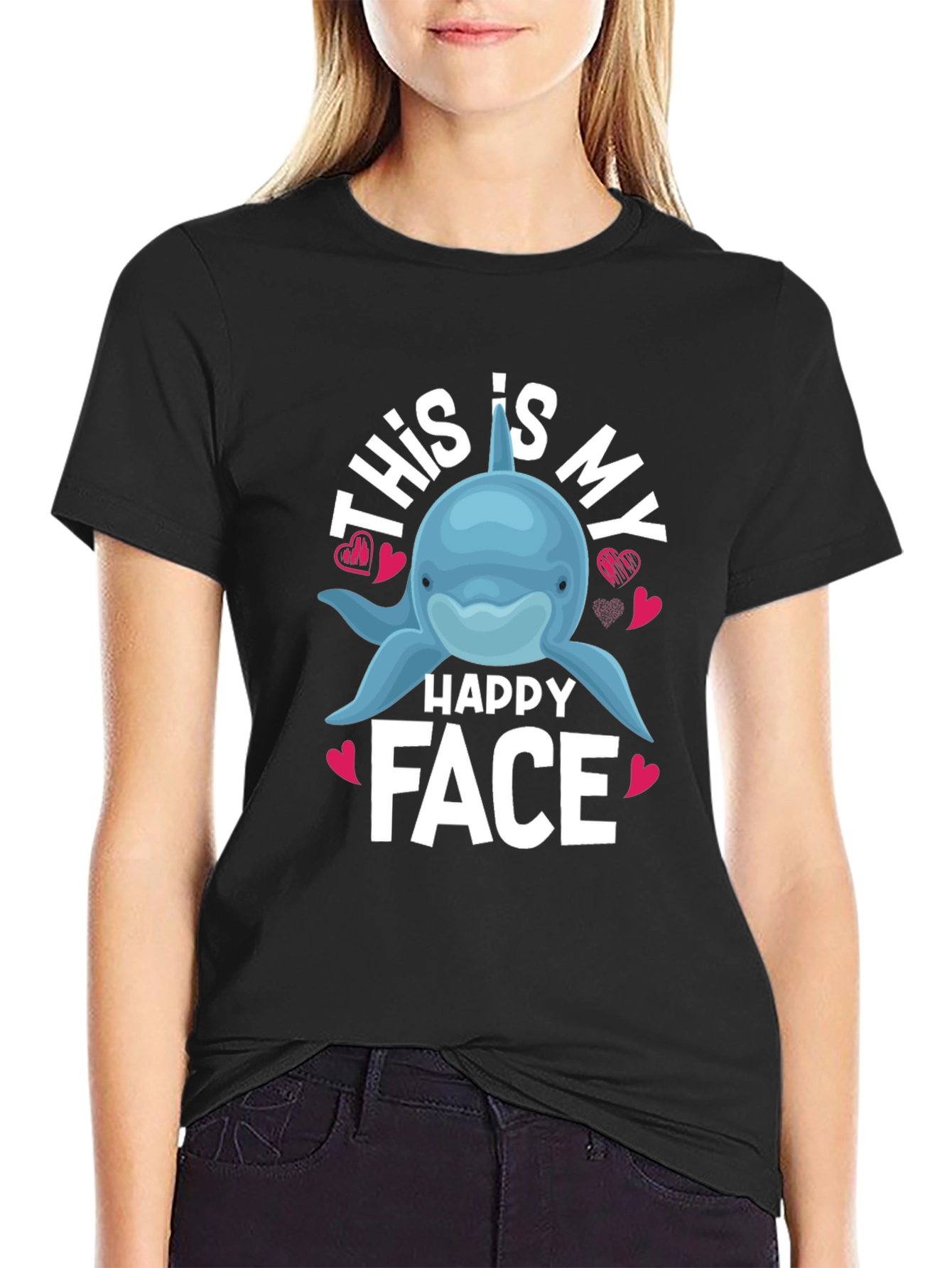 This Is My Happy Face Dolphin Graphic T-Shirt
