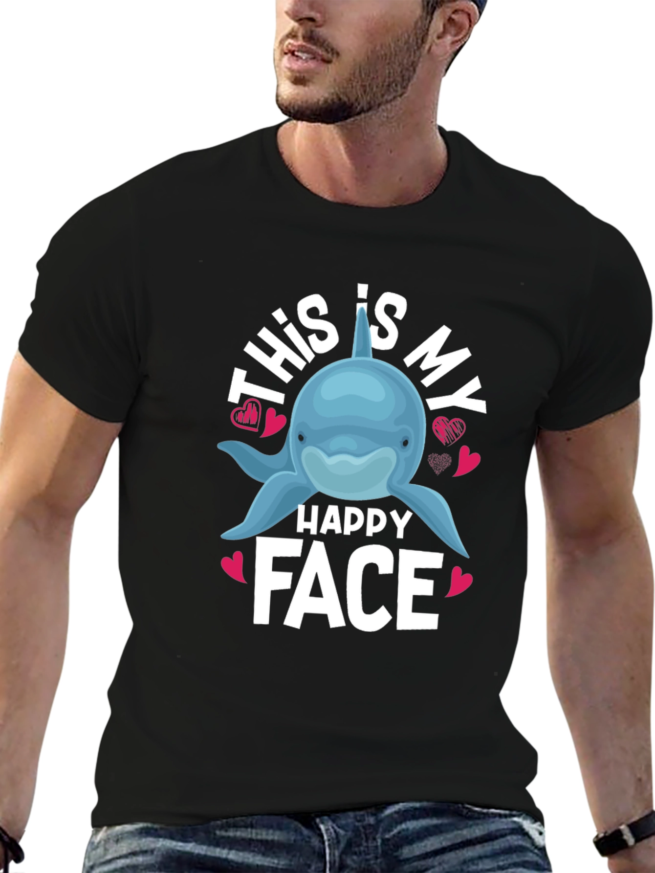 This Is My Happy Face Dolphin Graphic T-Shirt
