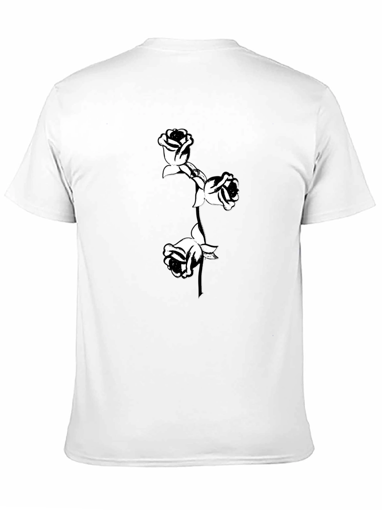 Black T-Shirt with Floral Rose Design