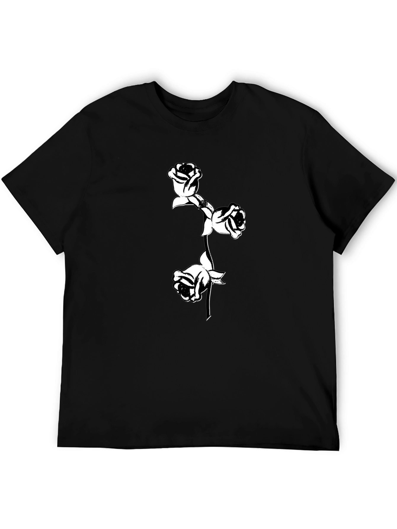 Black T-Shirt with Floral Rose Design