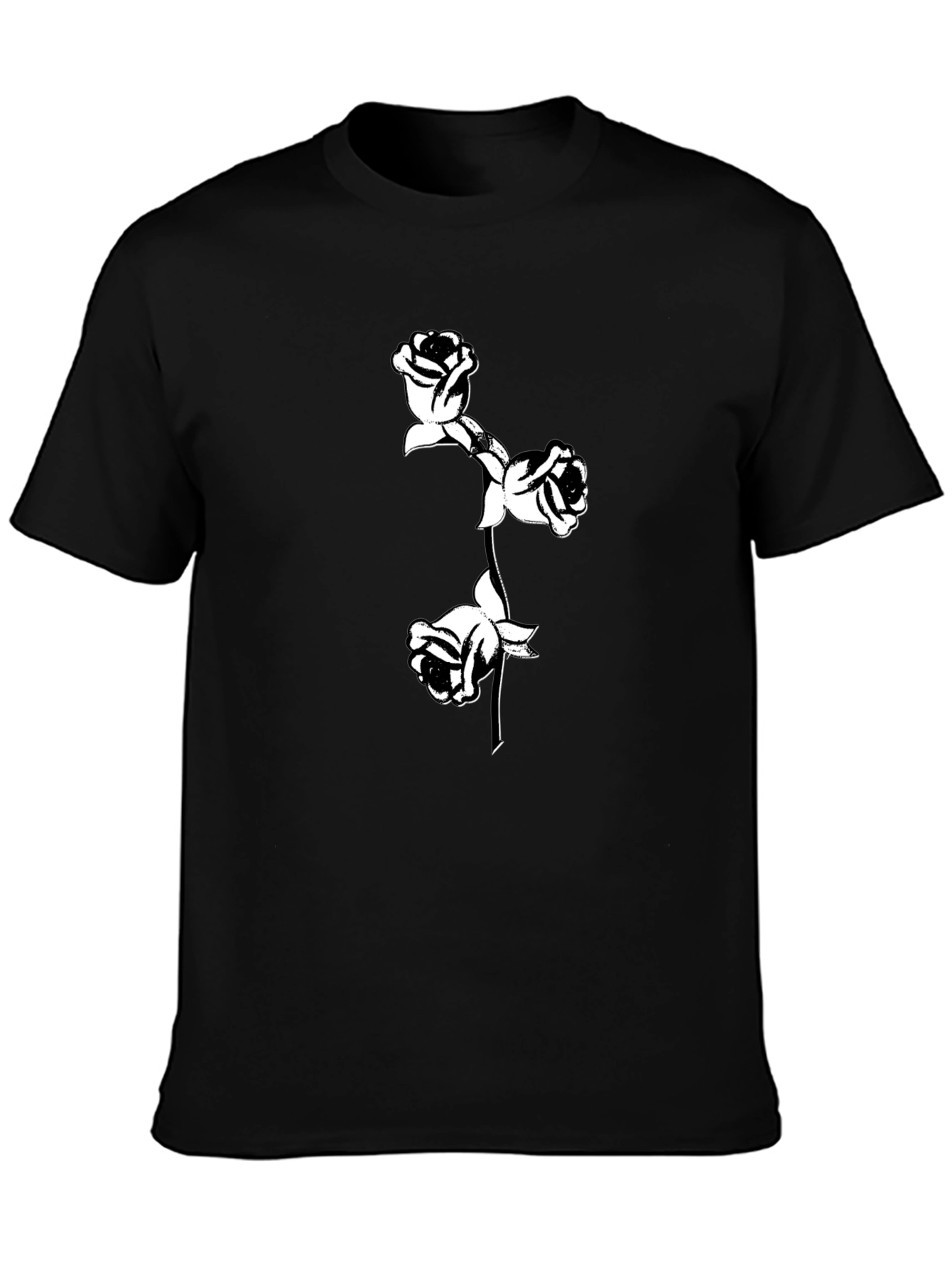 Black T-Shirt with Floral Rose Design