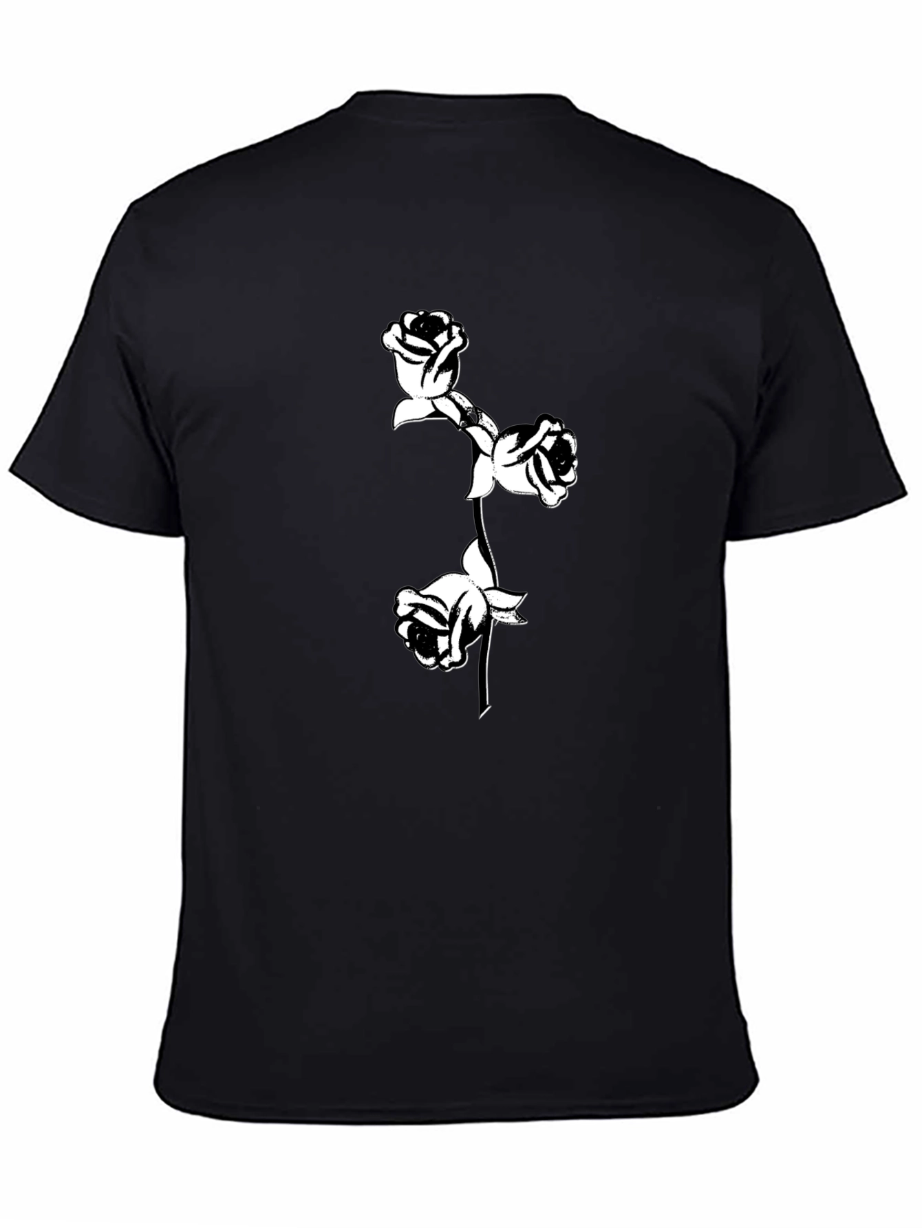 Black T-Shirt with Floral Rose Design