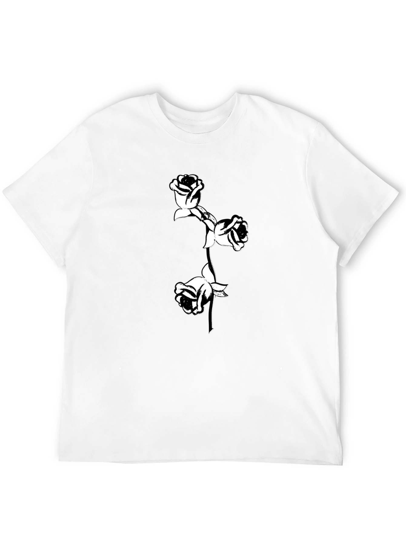Black T-Shirt with Floral Rose Design