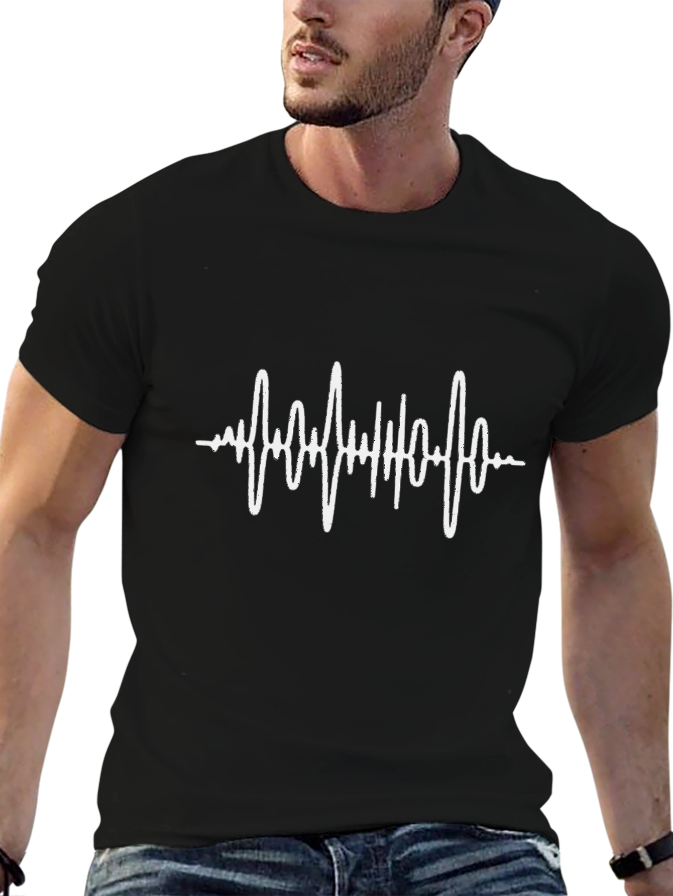 EKG Heartbeat Graphic T-Shirt - Black