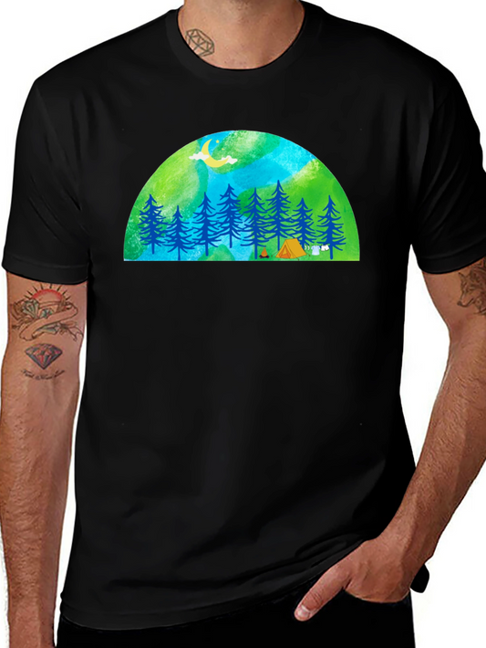 Camping Scene Graphic Tee - Black
