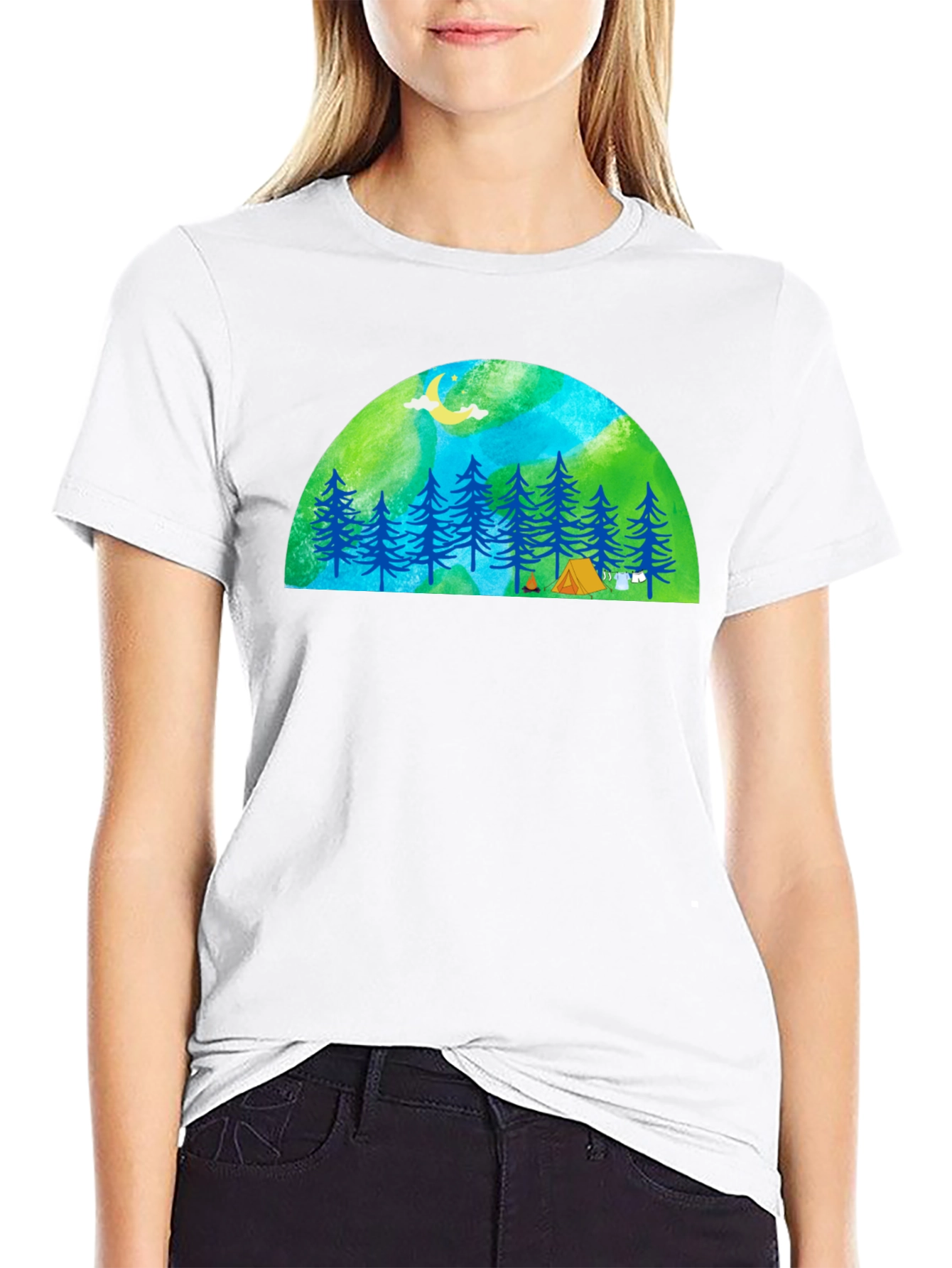 Camping Scene Graphic Tee - Black