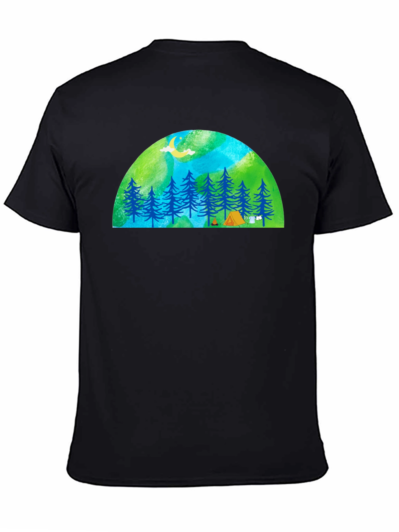 Camping Scene Graphic Tee - Black