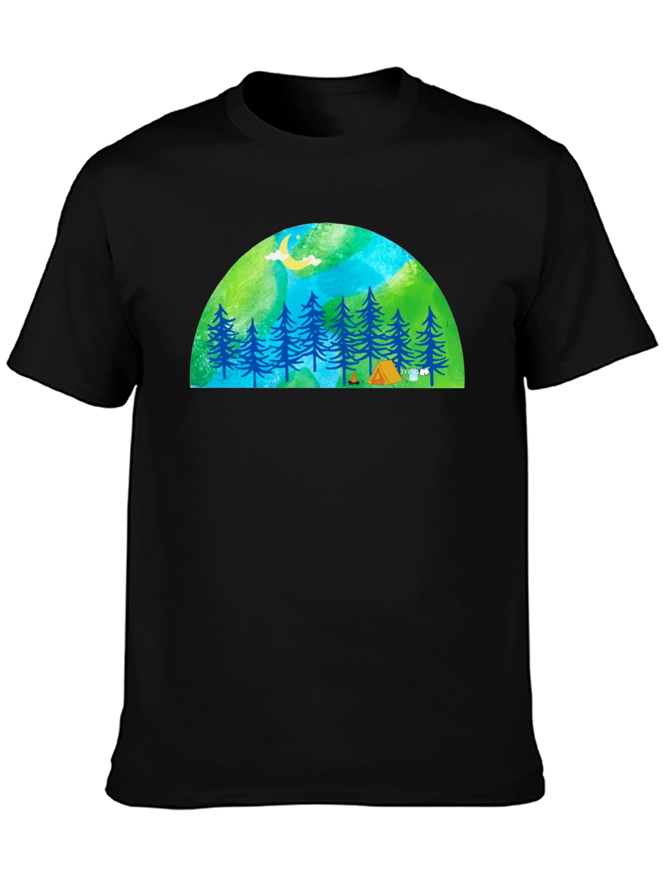 Camping Scene Graphic Tee - Black