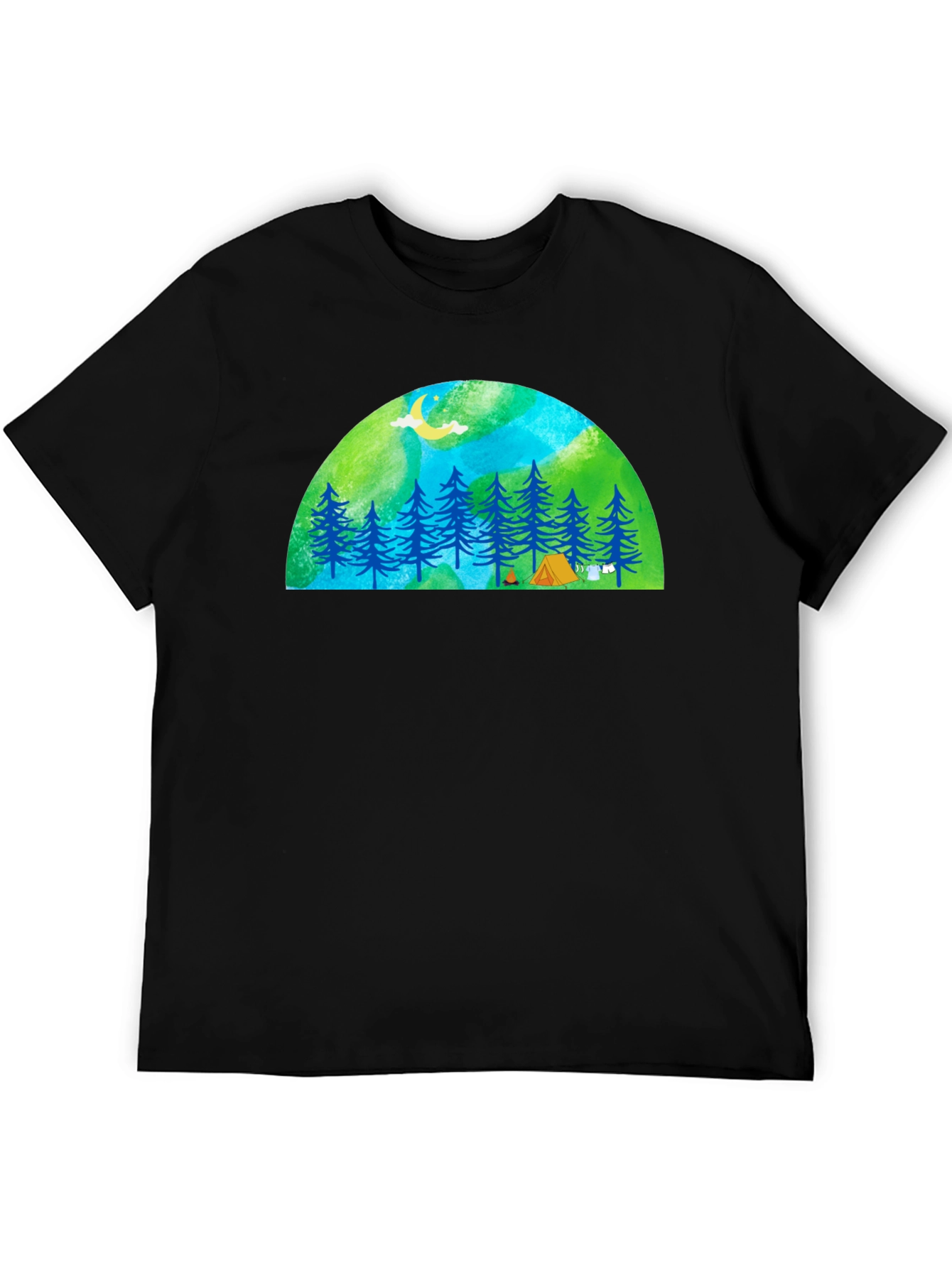 Camping Scene Graphic Tee - Black