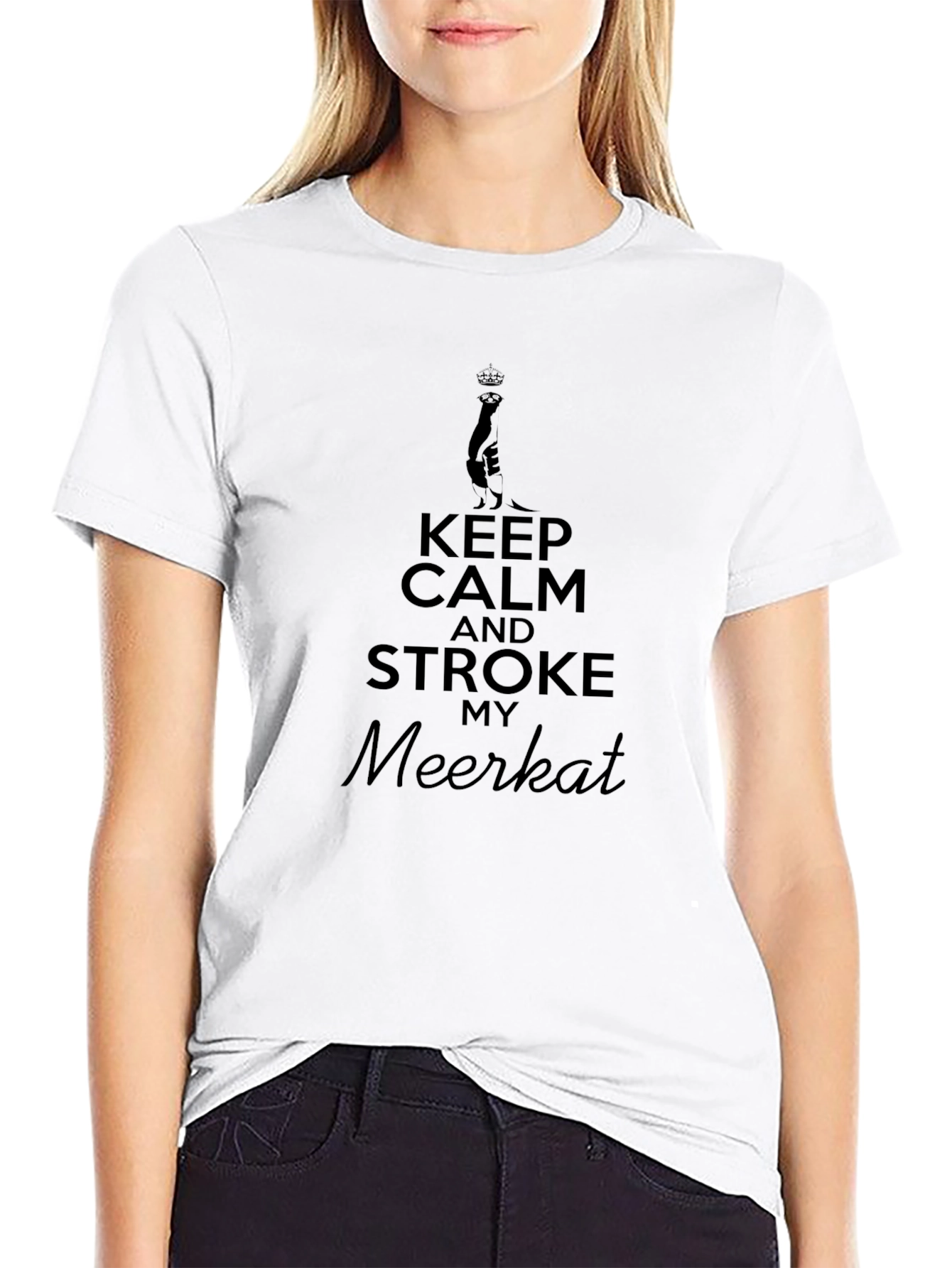 Keep Calm Stroke My Meerkat Black T-Shirt
