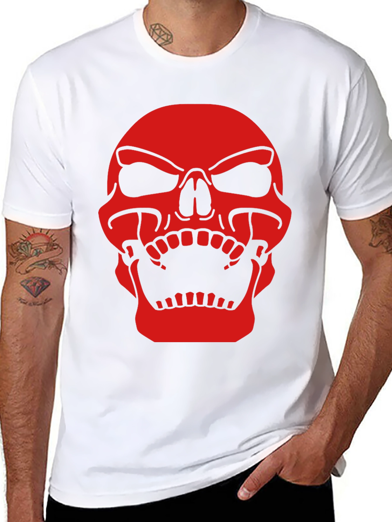 Mens Black T-Shirt with Red Skull Graphic Print