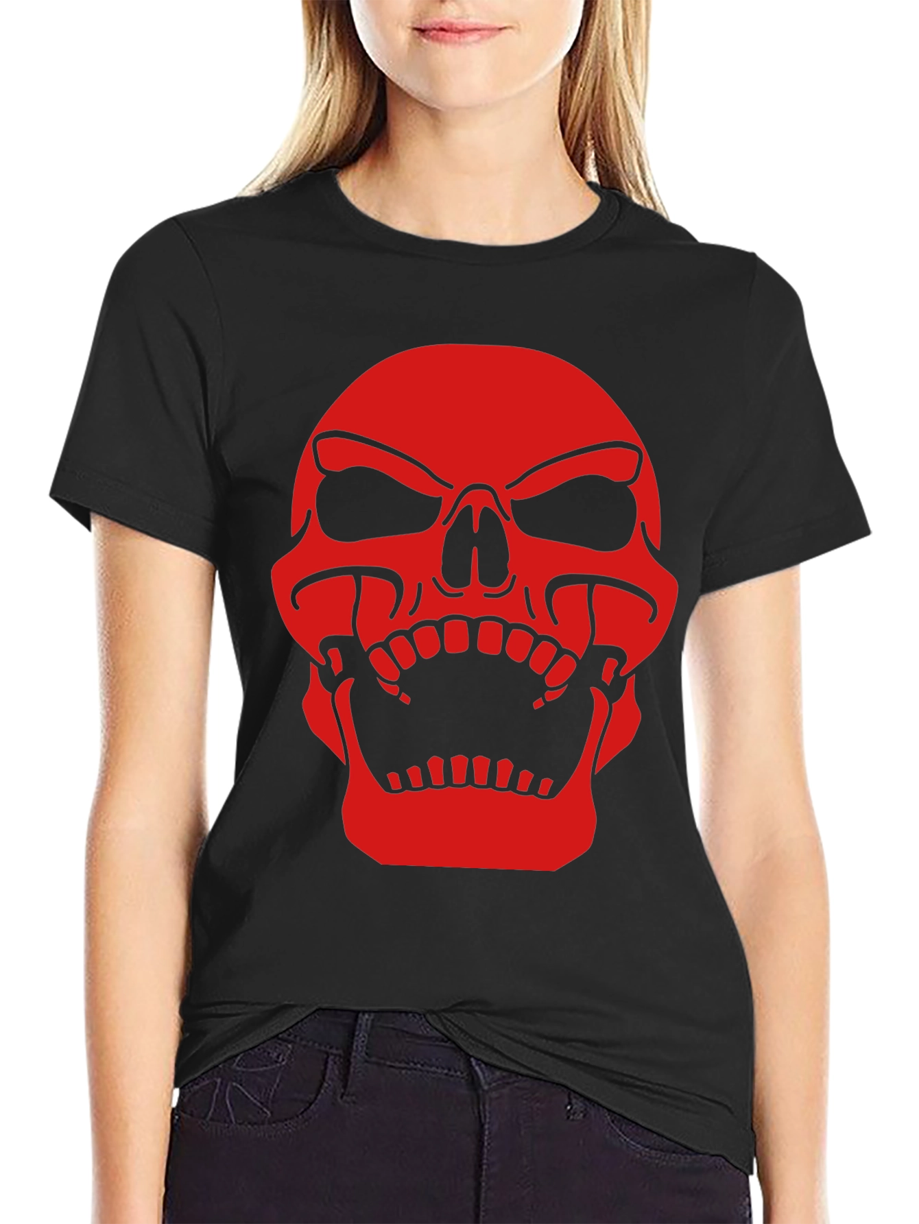 Mens Black T-Shirt with Red Skull Graphic Print