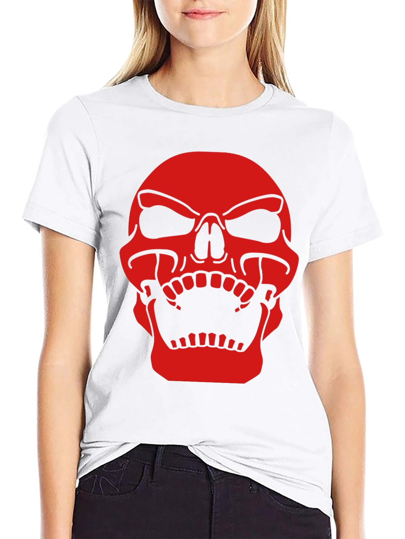 Mens Black T-Shirt with Red Skull Graphic Print