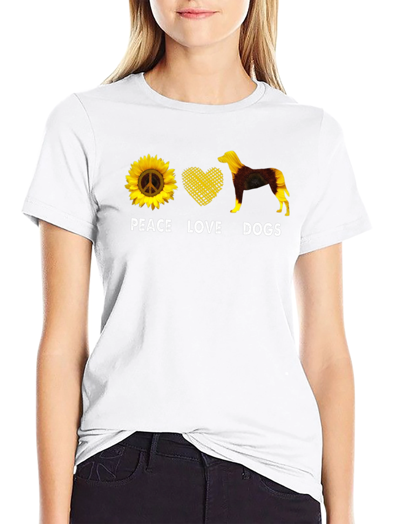 Peace Love Dogs T-Shirt Sunflower Graphic Tee