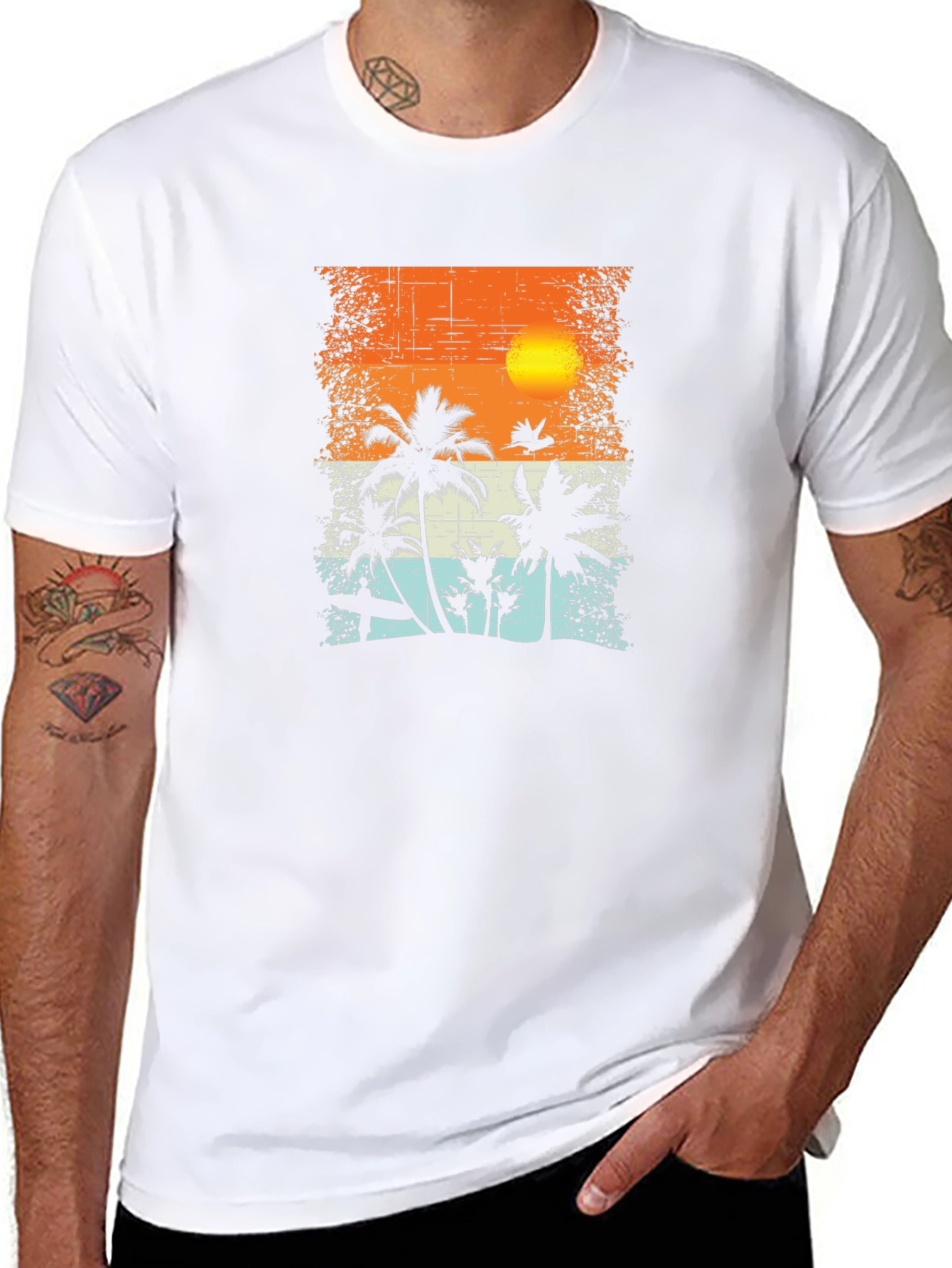 Sunset Palm Tree Graphic T-Shirt - Tropical Beach Vibe