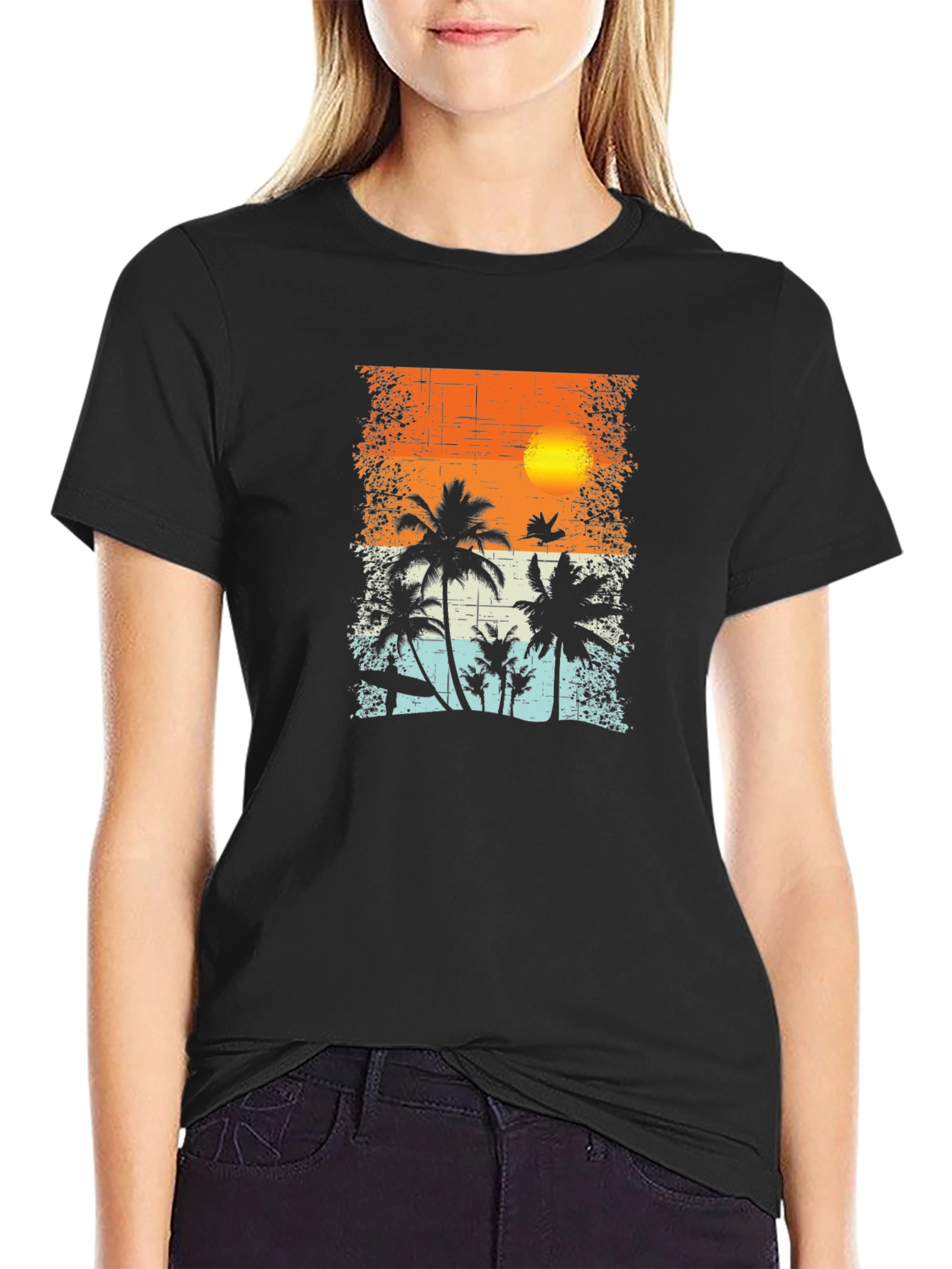 Sunset Palm Tree Graphic T-Shirt - Tropical Beach Vibe