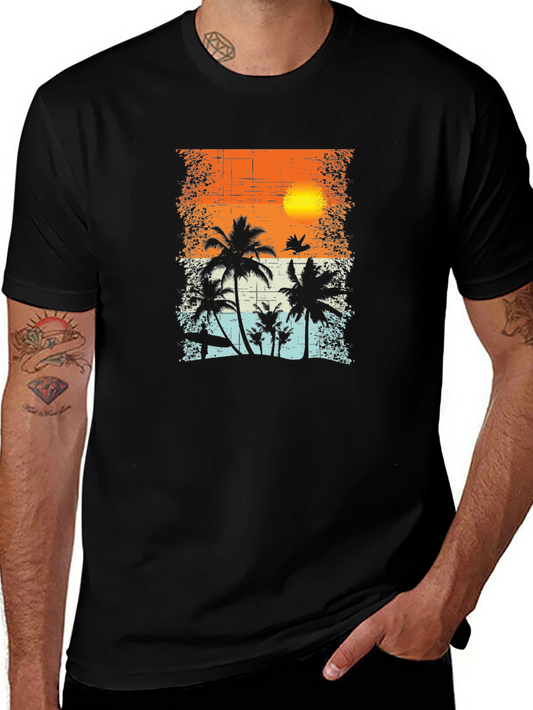 Sunset Palm Tree Graphic T-Shirt - Tropical Beach Vibe