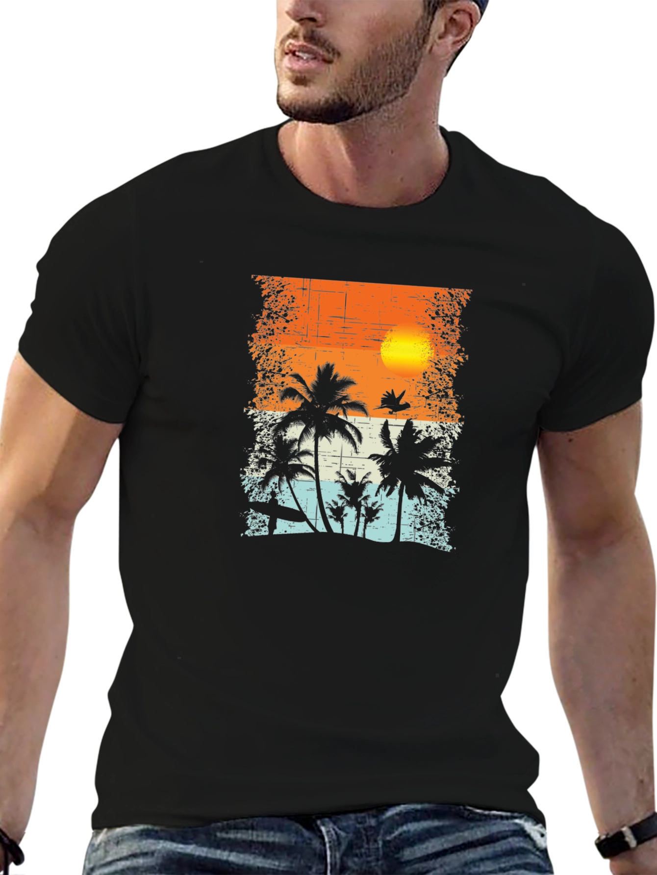 Sunset Palm Tree Graphic T-Shirt - Tropical Beach Vibe