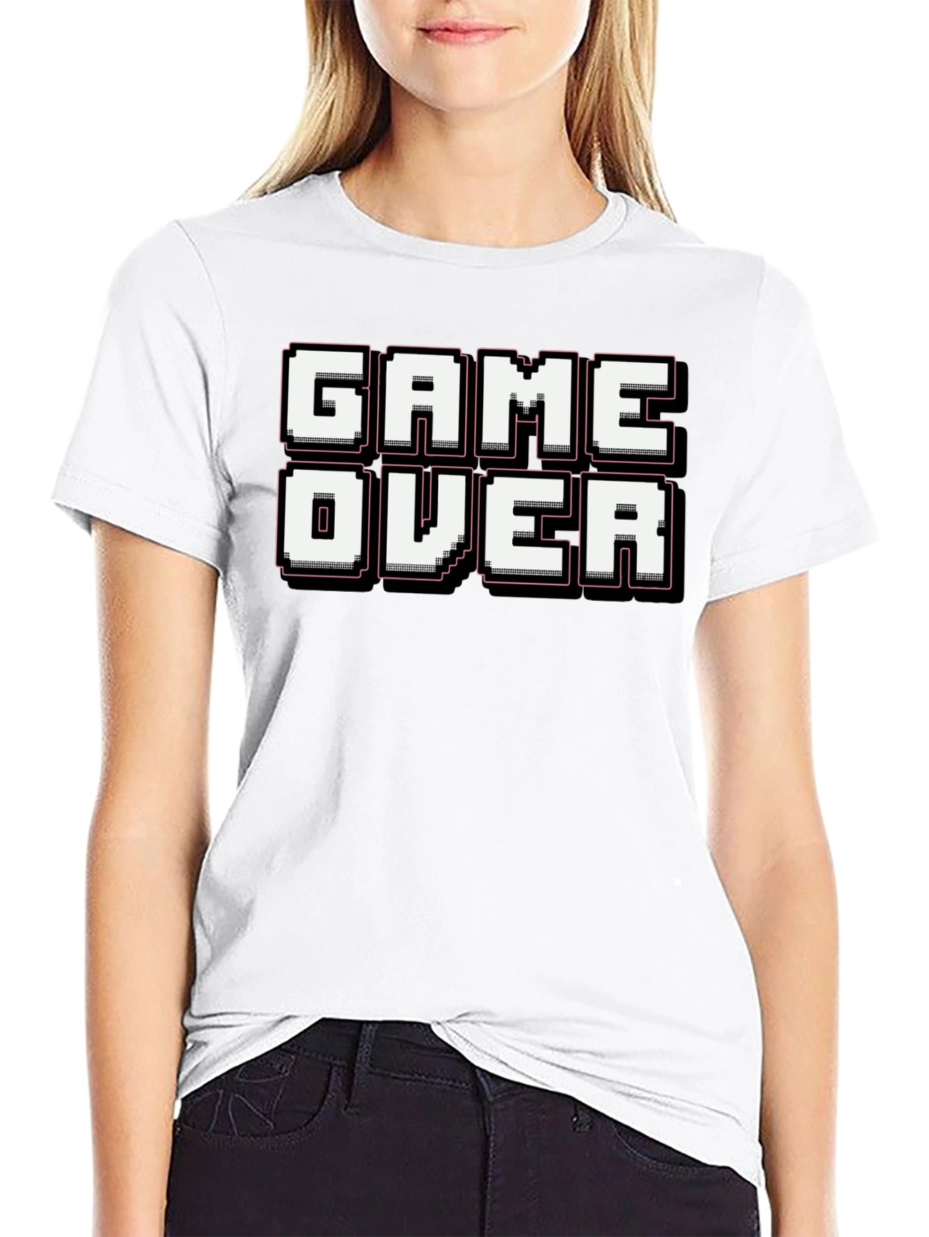 Retro Game Over Graphic Print Black T-Shirt