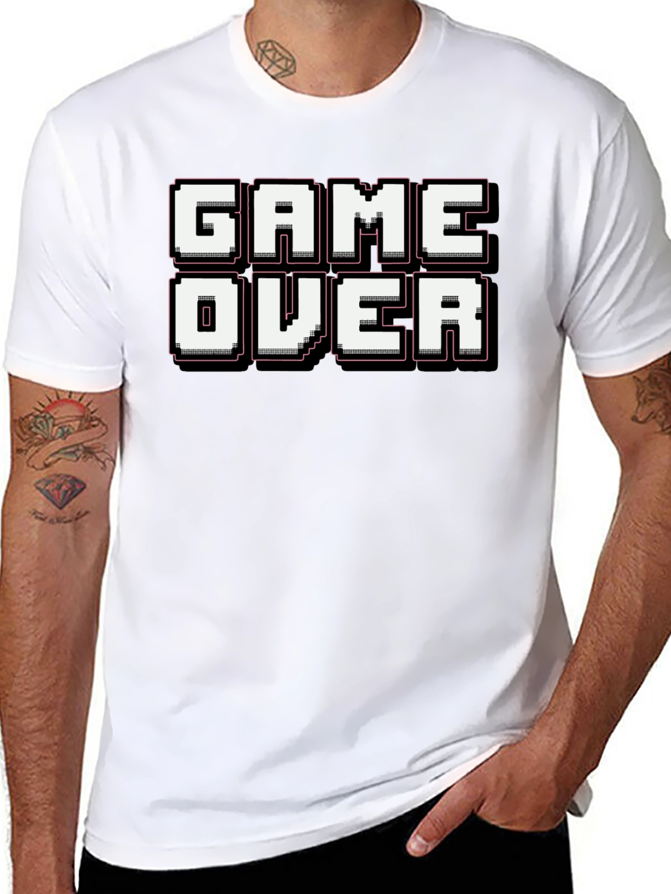 Retro Game Over Graphic Print Black T-Shirt