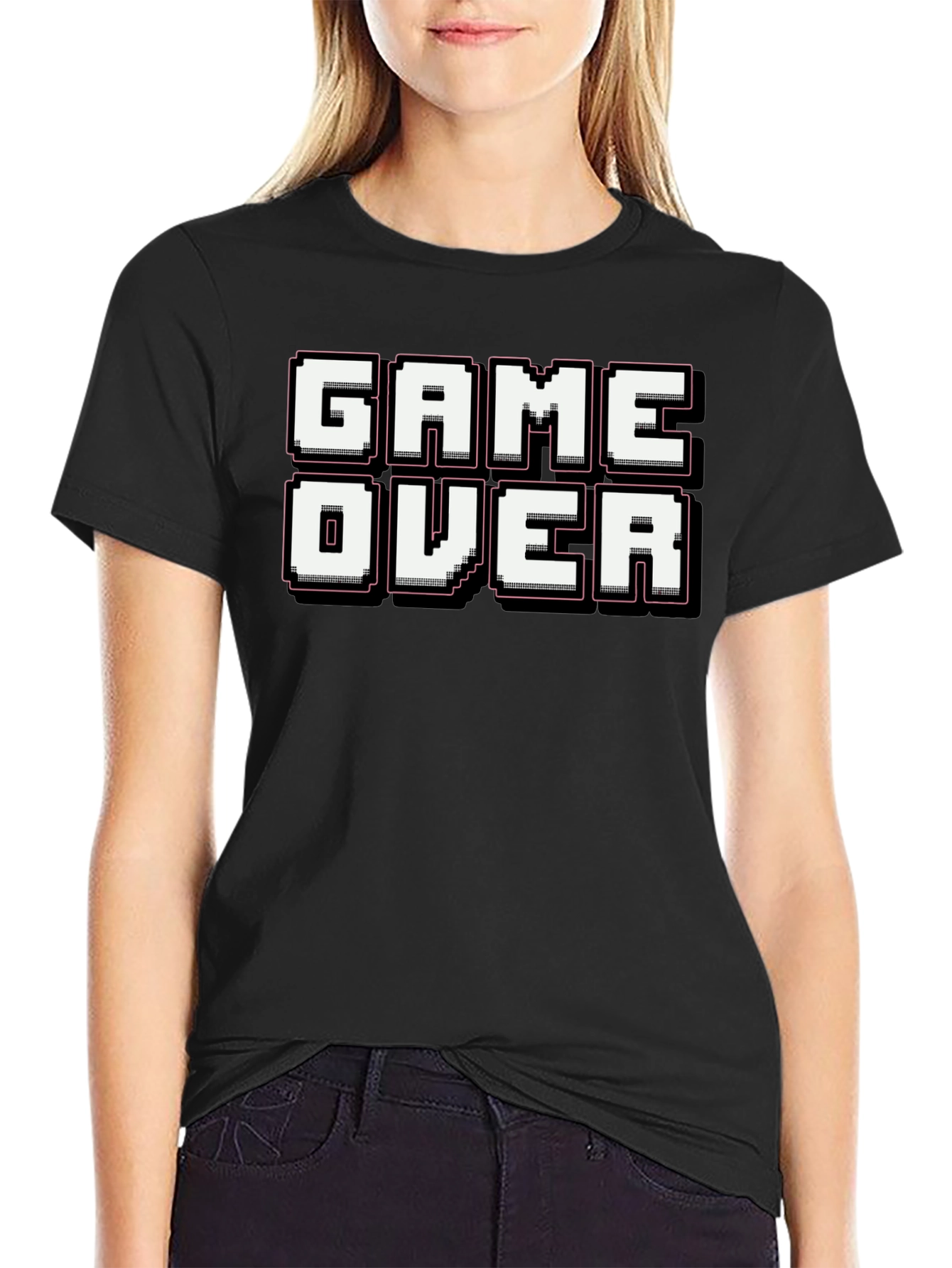 Retro Game Over Graphic Print Black T-Shirt