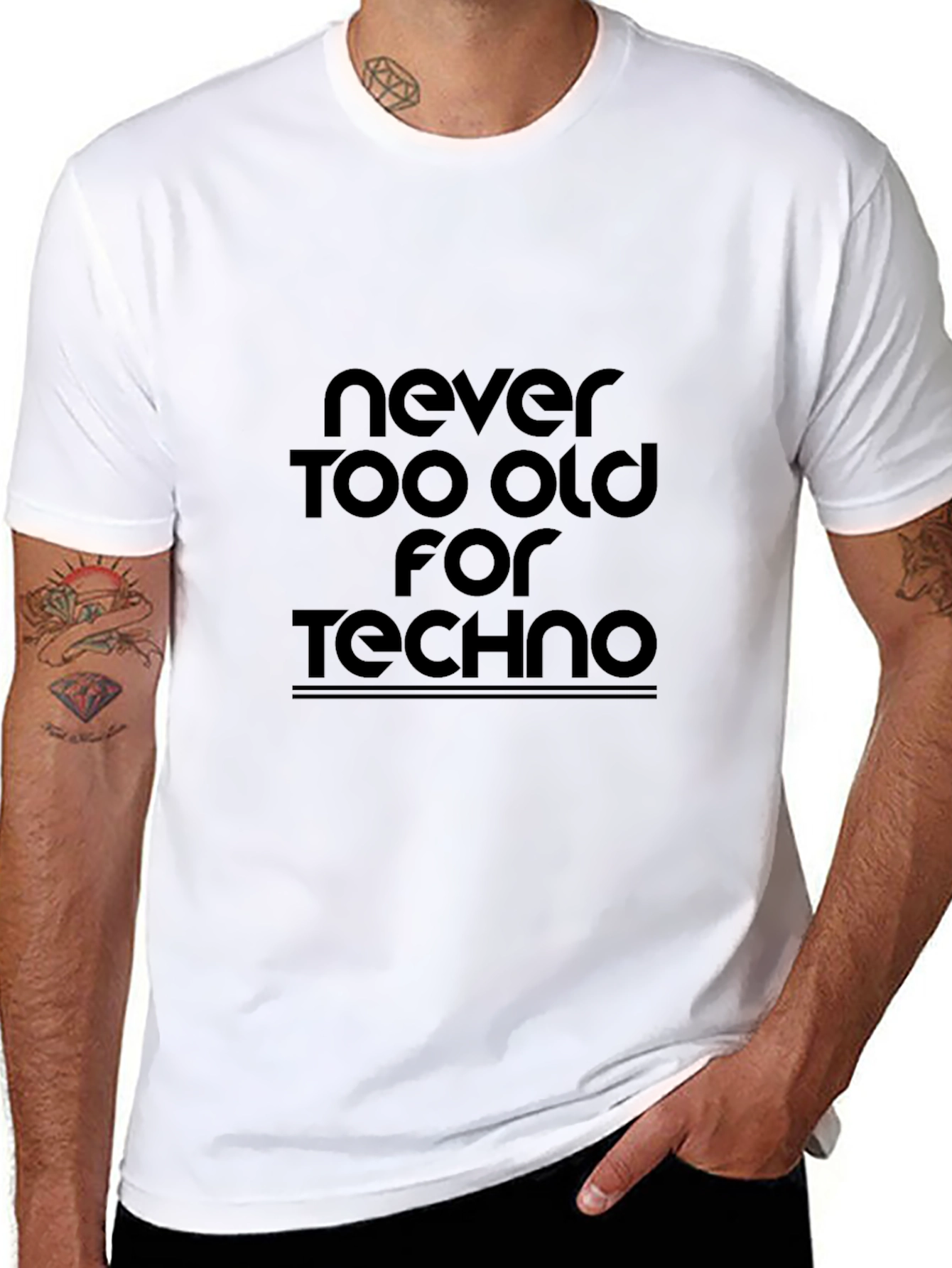 Never Too Old for Techno Black T-Shirt