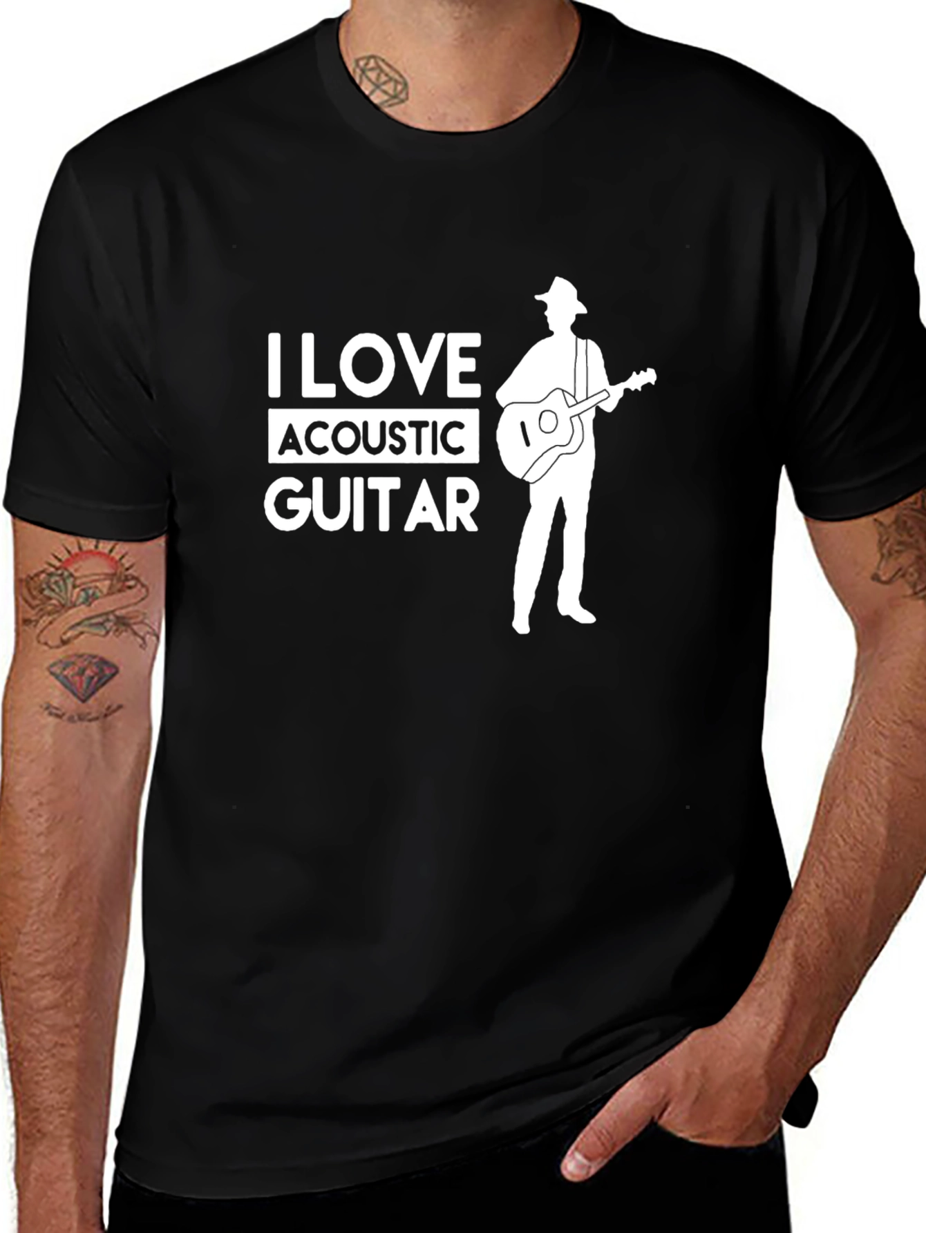 I Love Acoustic Guitar Black Tee Shirt