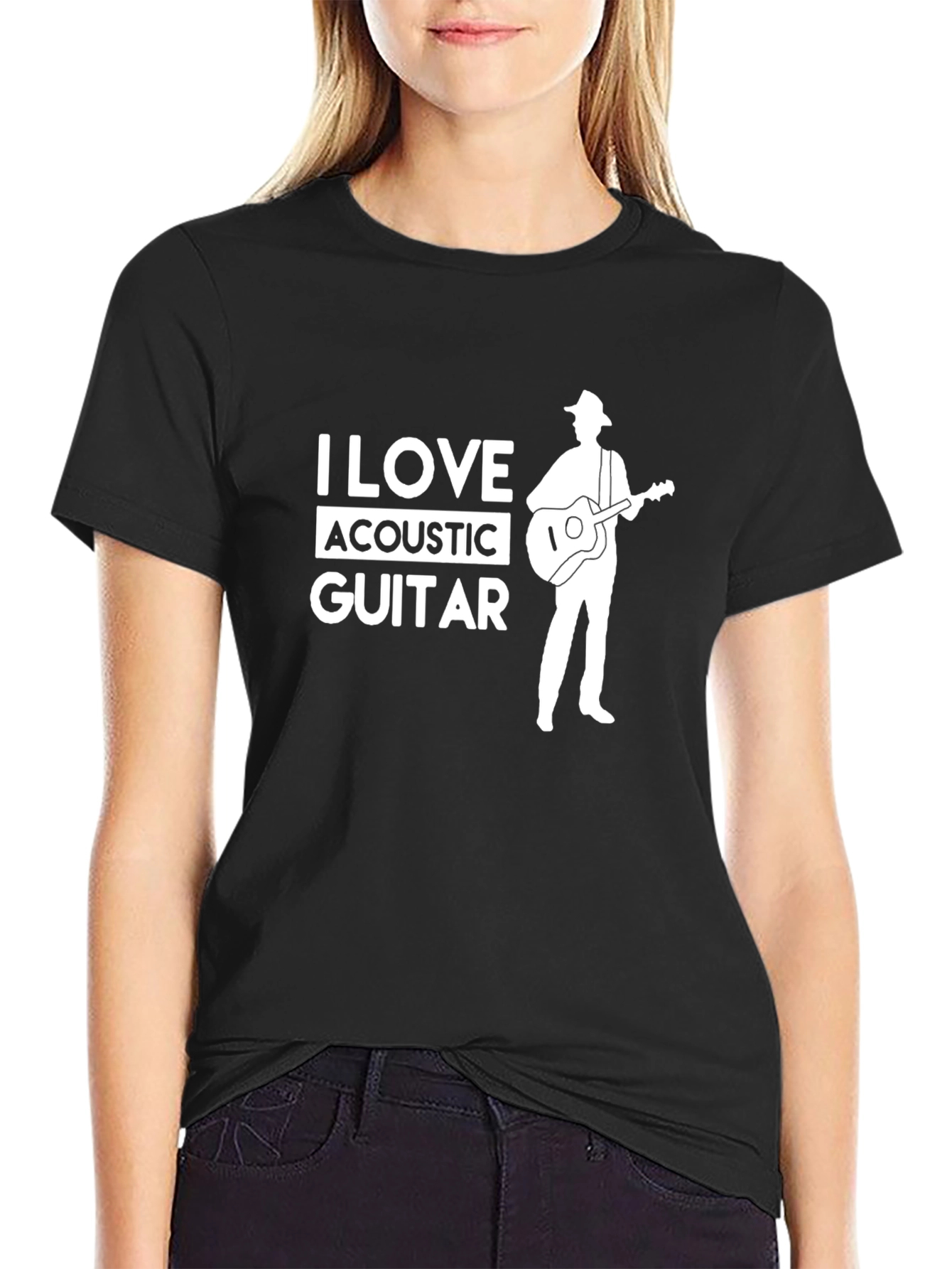 I Love Acoustic Guitar Black Tee Shirt