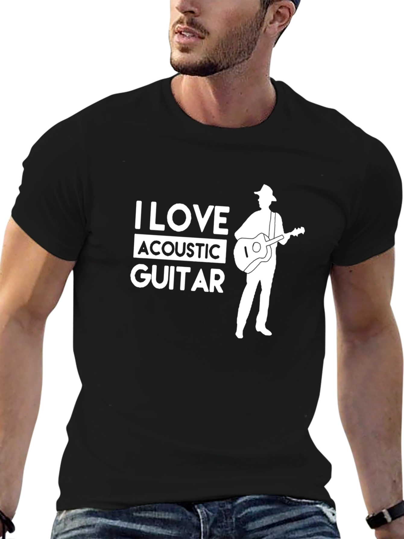 I Love Acoustic Guitar Black Tee Shirt