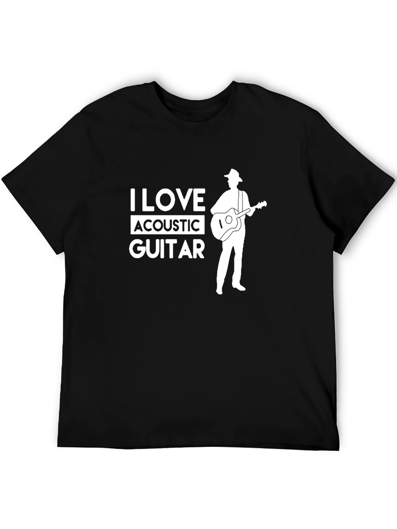 I Love Acoustic Guitar Black Tee Shirt