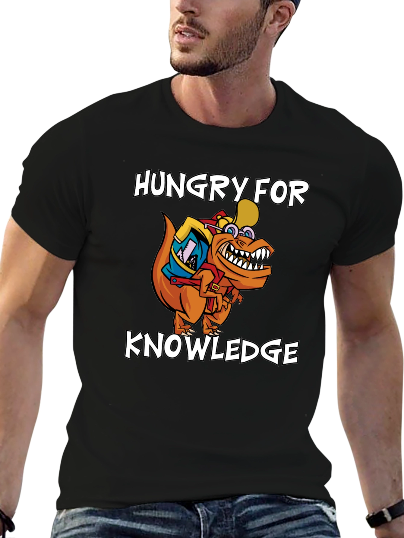 Hungry for Knowledge T-Shirt - Orange Dinosaur