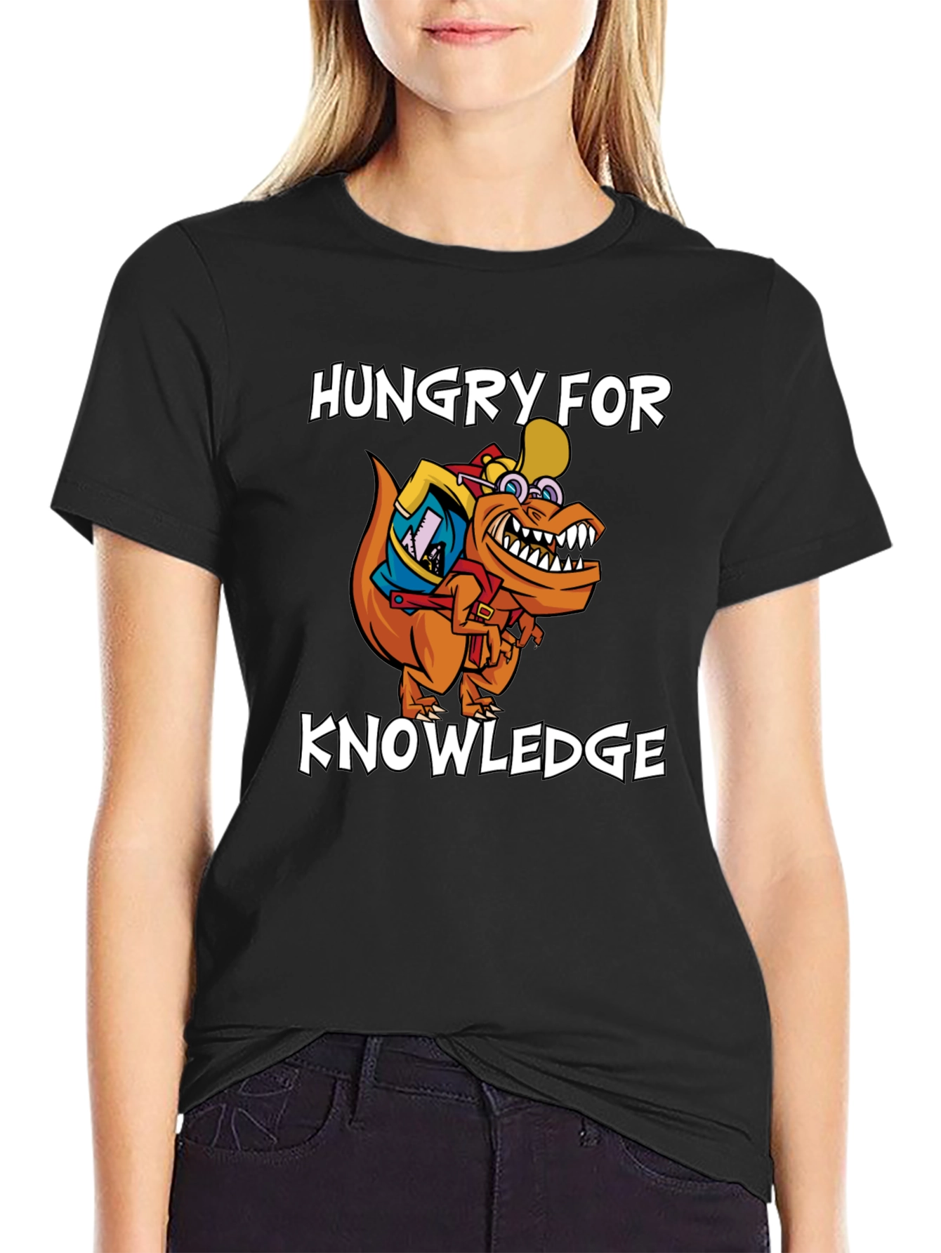 Hungry for Knowledge T-Shirt - Orange Dinosaur