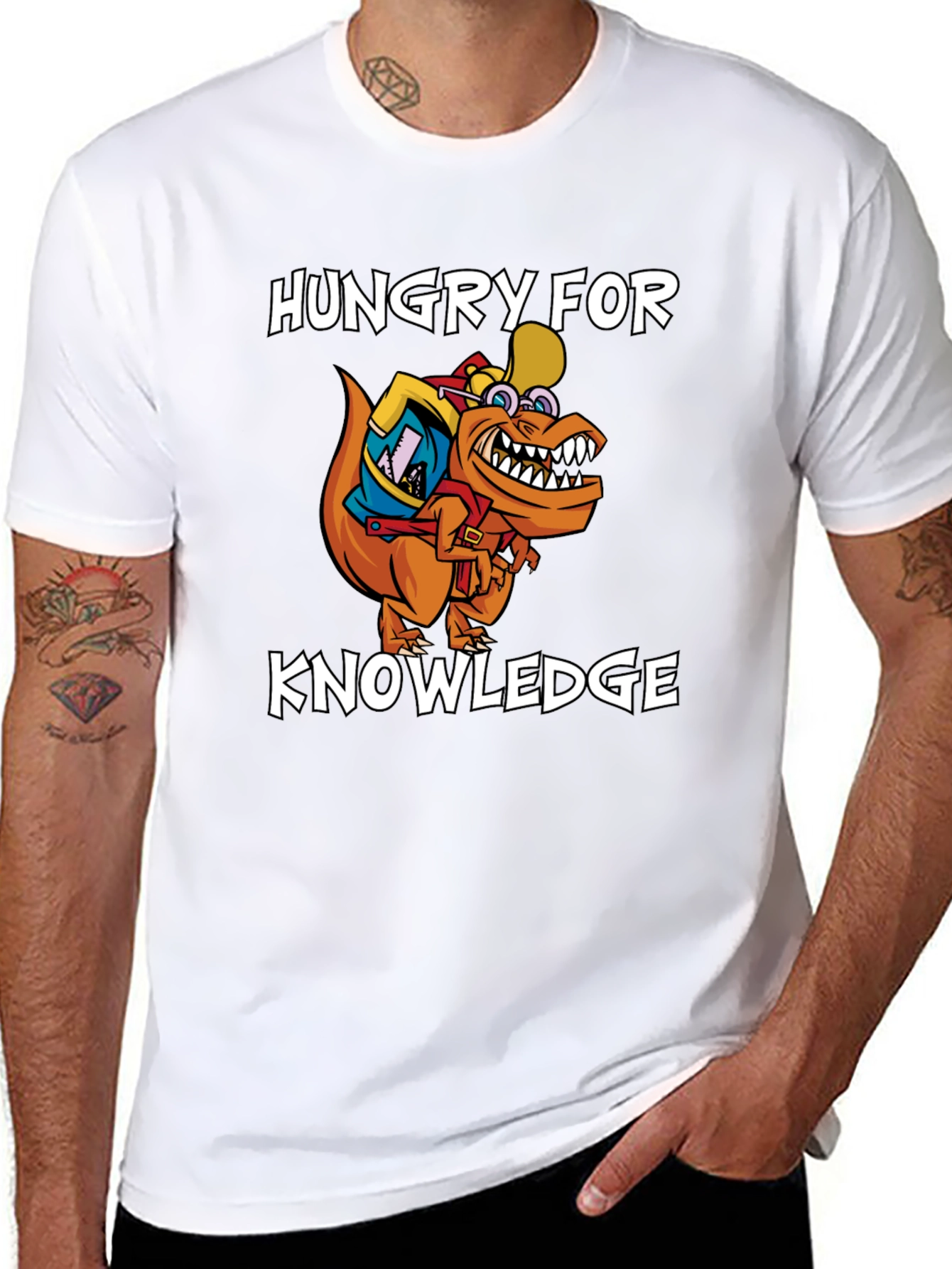 Hungry for Knowledge T-Shirt - Orange Dinosaur