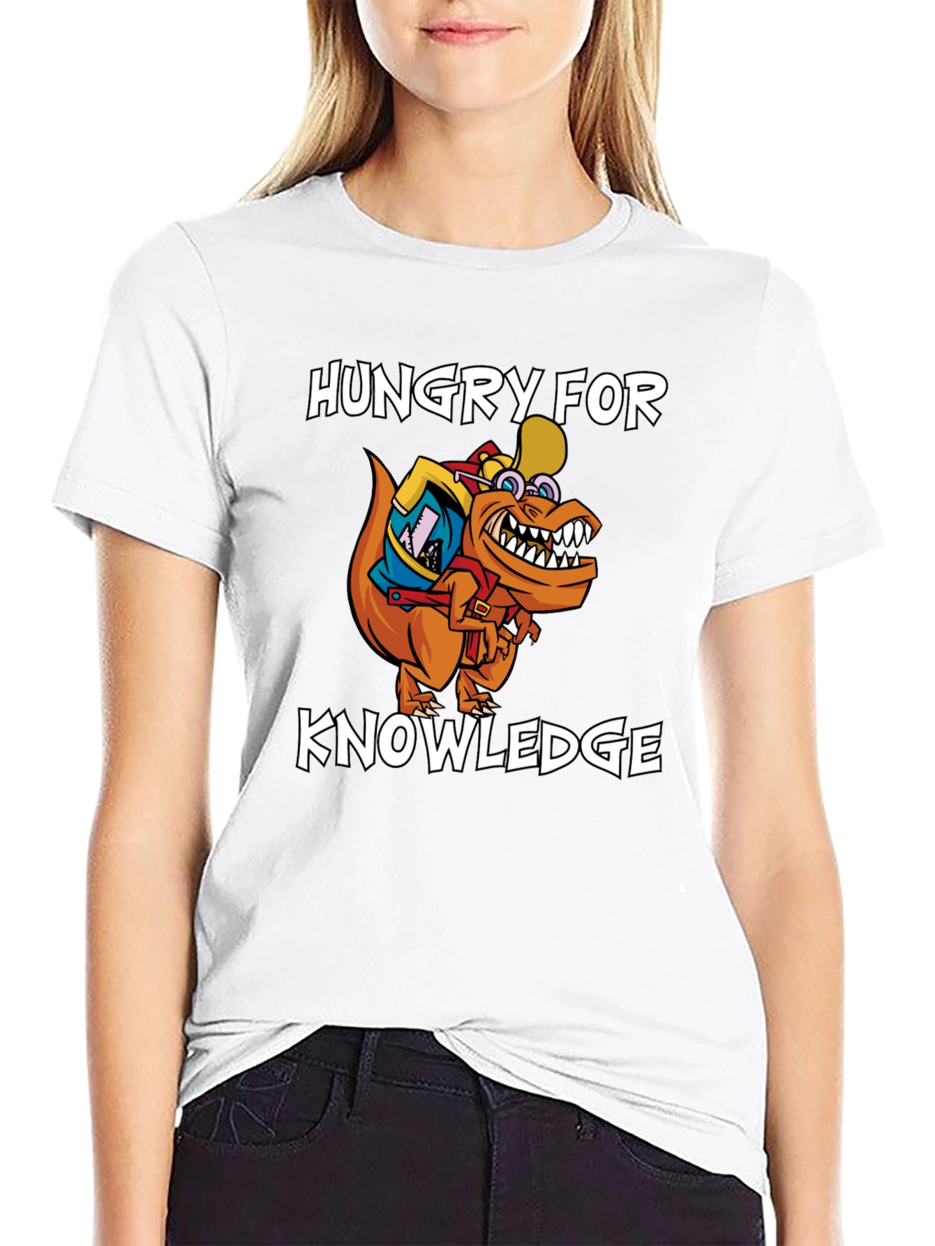 Hungry for Knowledge T-Shirt - Orange Dinosaur