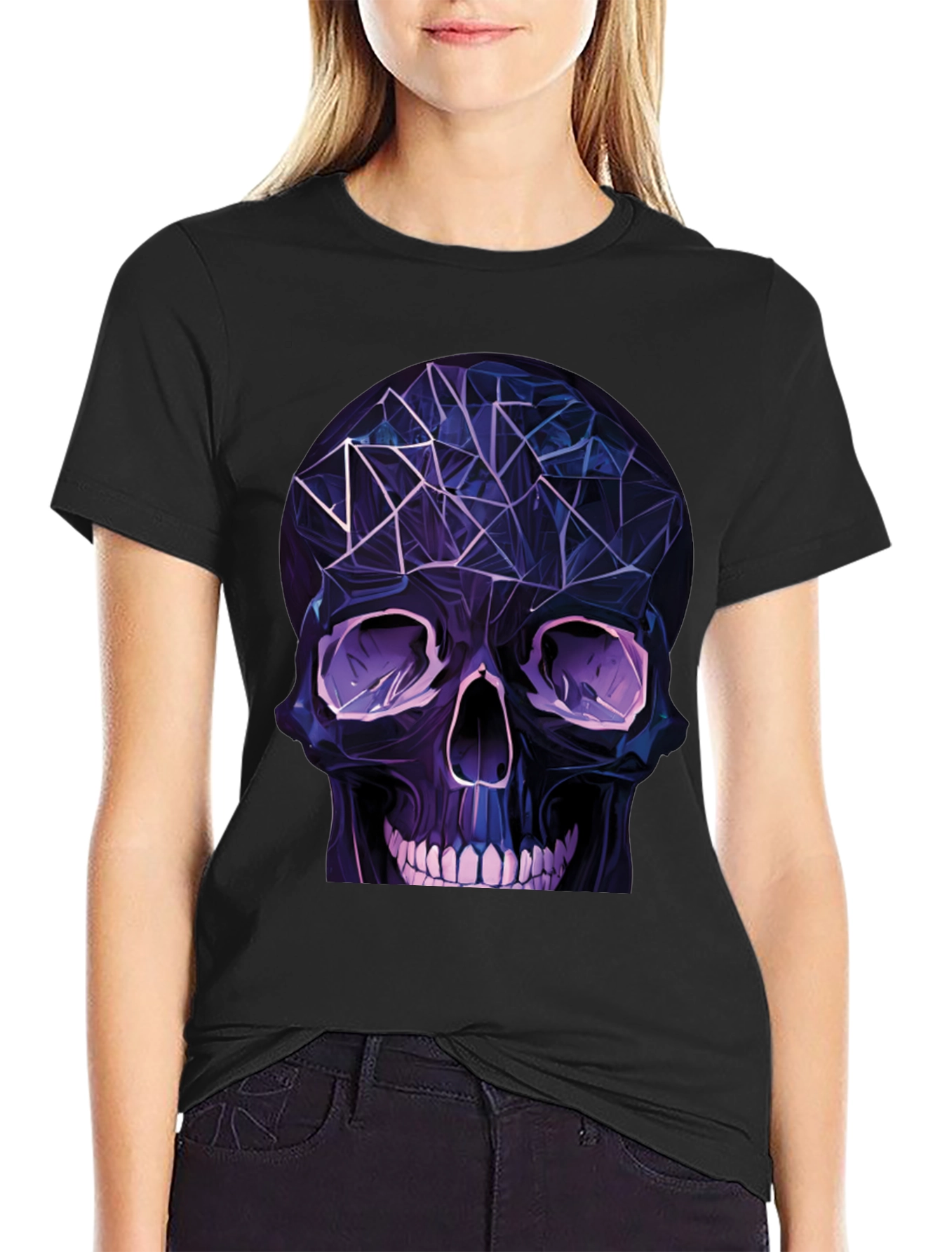 Geometric Skull Graphic T-Shirt - Edgy Fashion