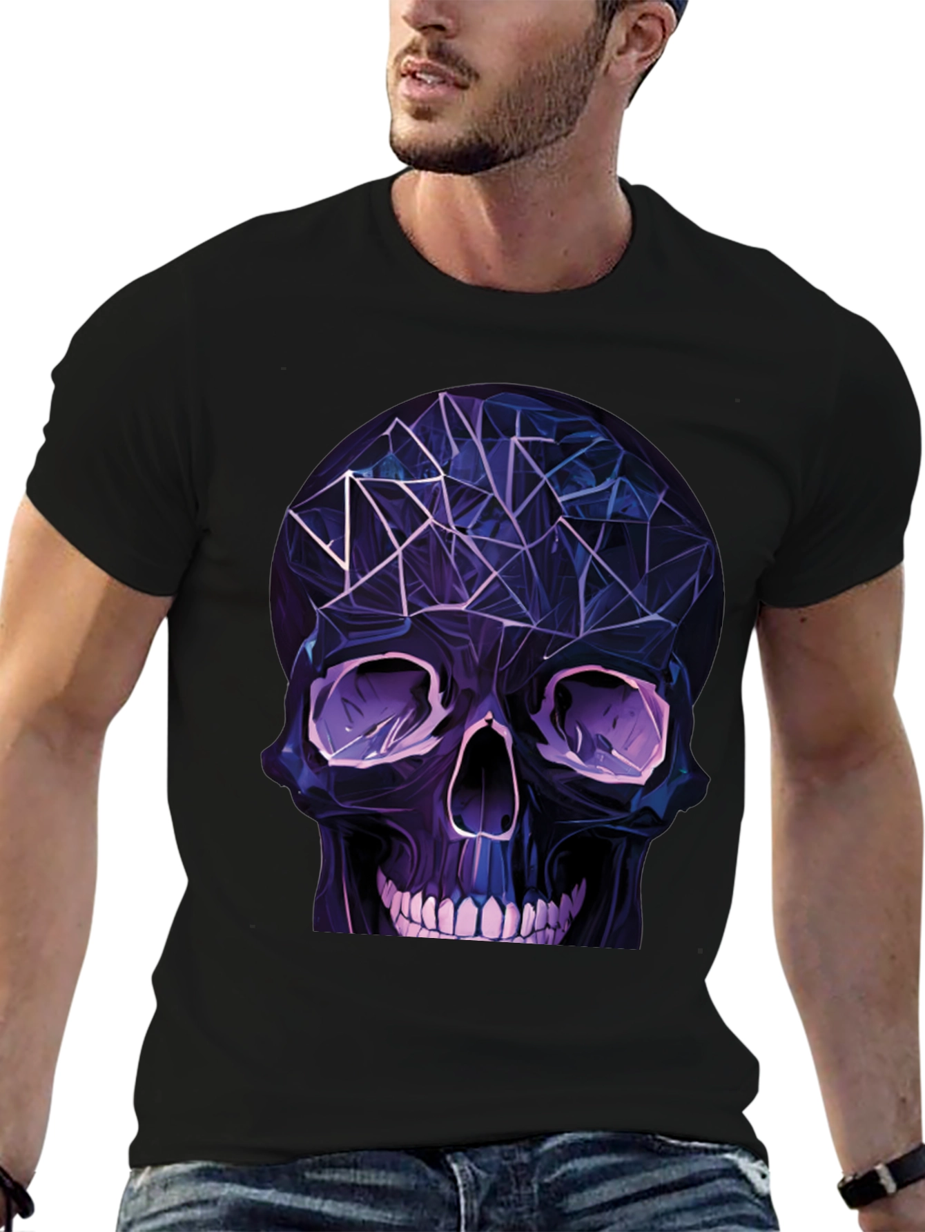 Geometric Skull Graphic T-Shirt - Edgy Fashion
