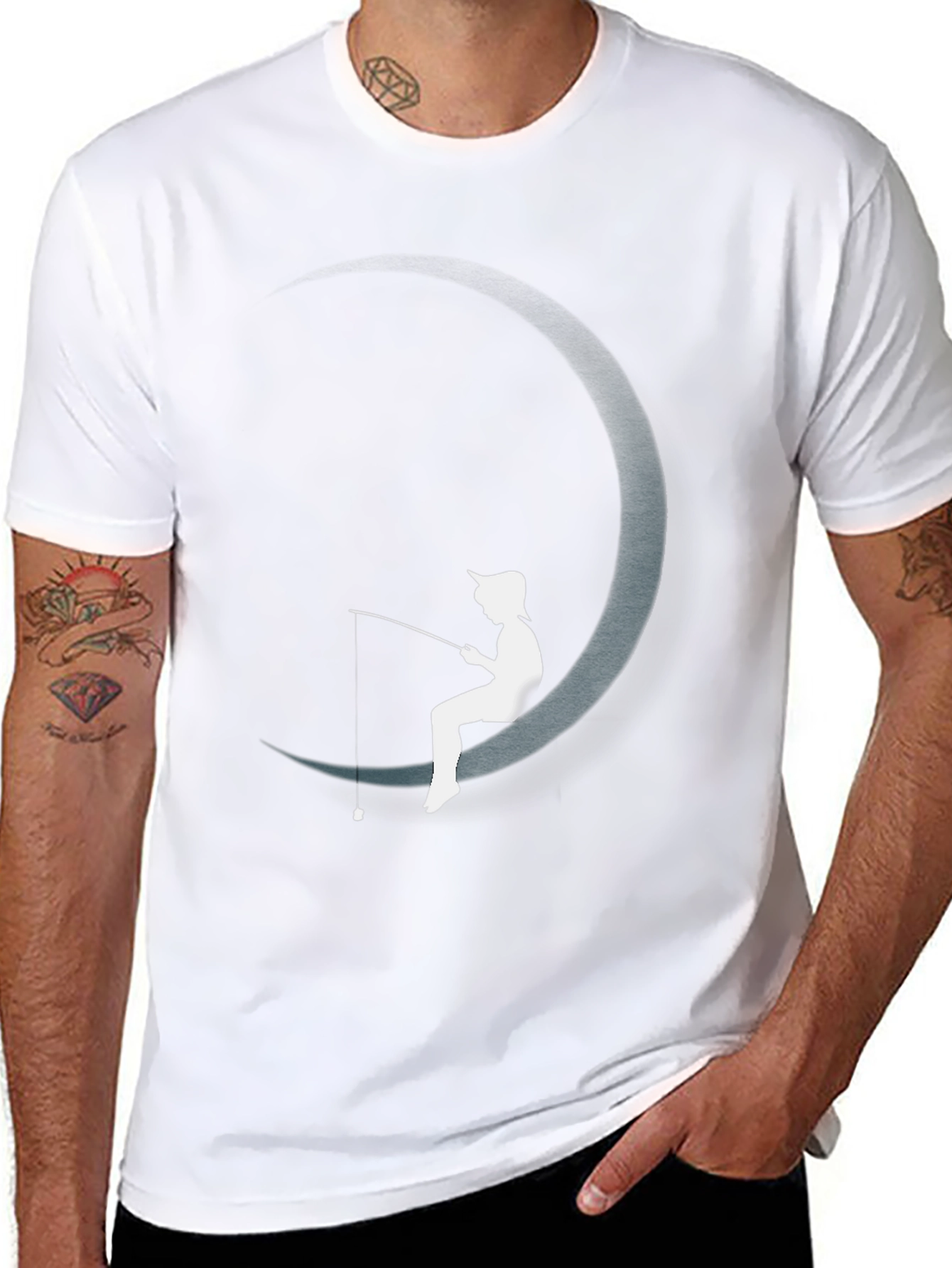 Moon Fishing Graphic Tee - Stylish Black T-Shirt