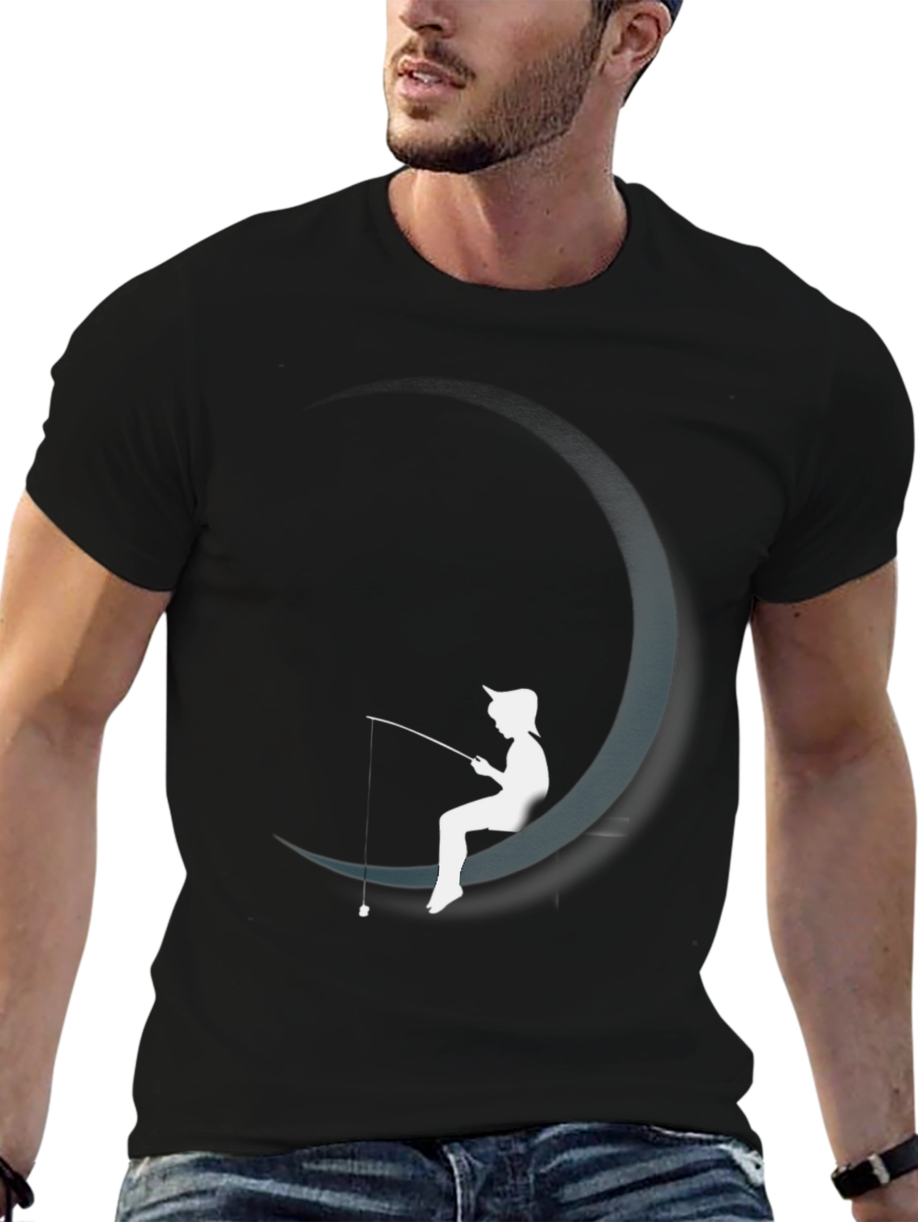 Moon Fishing Graphic Tee - Stylish Black T-Shirt